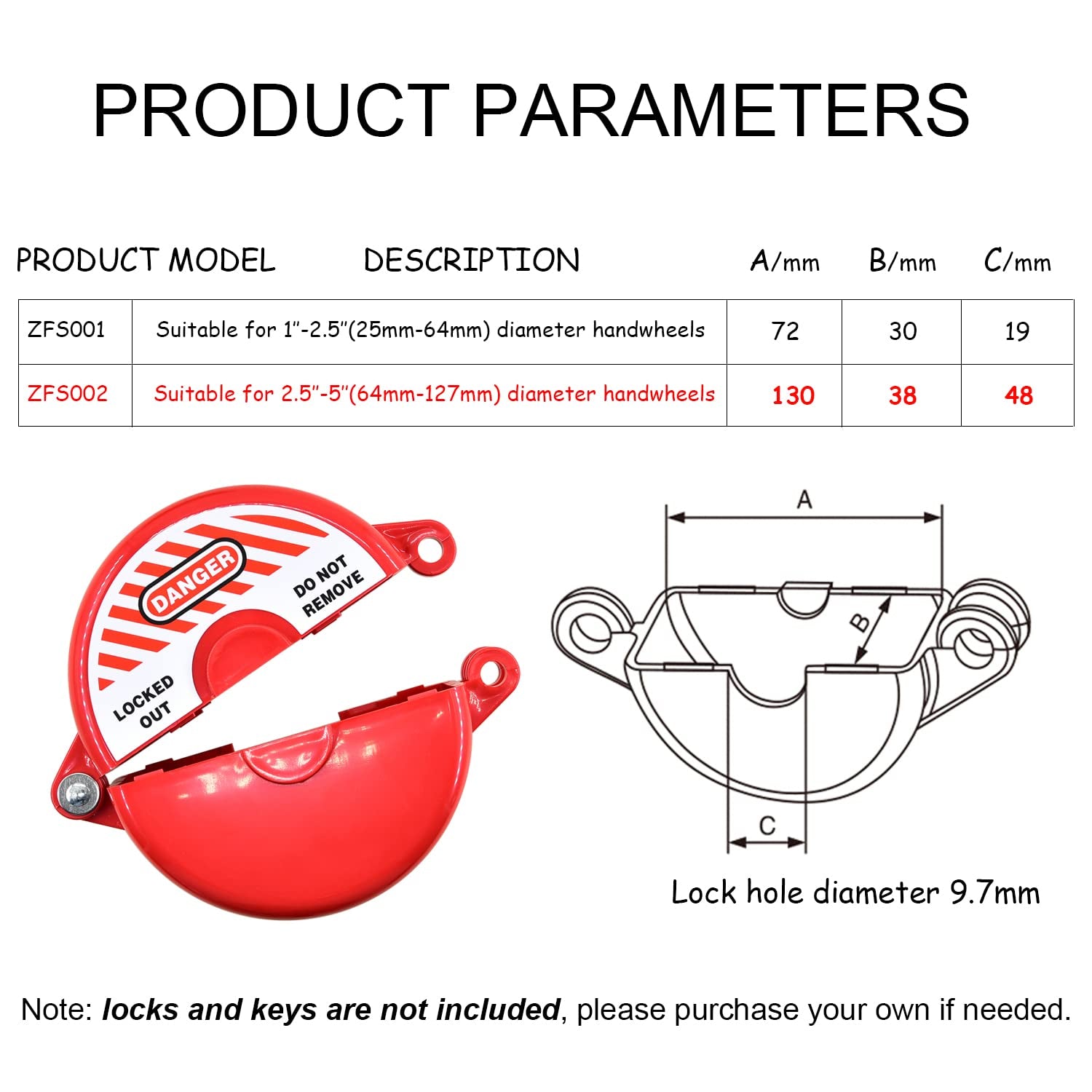 Gate Valve Lockout Device Rotating Plastic Outdoor Water Hose Protector Babyproof 2.5-5In Diameter Valve Handles Red Secure for Water Spigot Faucet Knob Oil Natural Gas Propane Tank Lock Outdoor