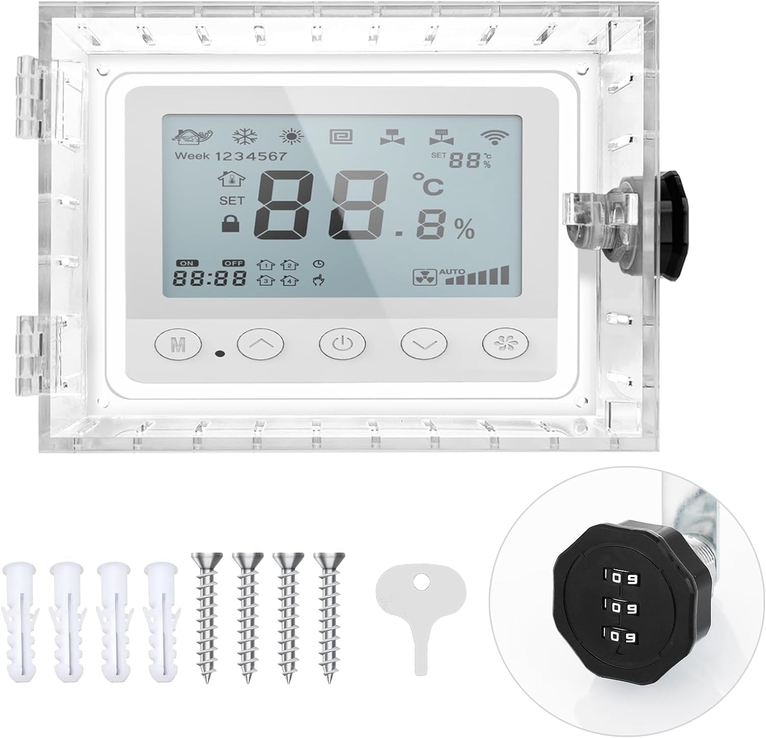 Upgrade Version 2.0 Thermostat Combination Lock Box, Clear Large Thermostat Guard for Wall Thermostats, Thermostat Cover Fits Thermostats 6.5 "H X 4.72 "W X 1.97 "D or Smaller (1 Set)