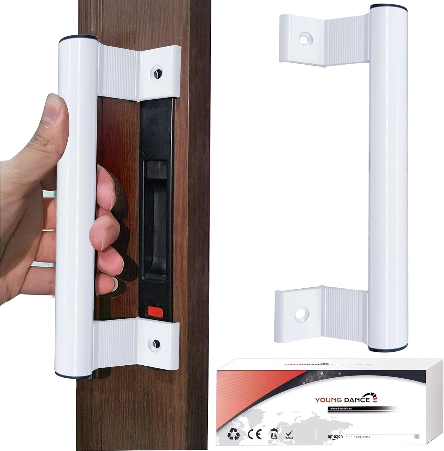 Sliding Door Handle 8" Aluminum Sliding Glass Door Pull - Sliding Patio Door Handles Fits 6-5/8 in Mounting Holes for Old or Damaged Door Pull - Perfect for Patio and Glass Doors (White)