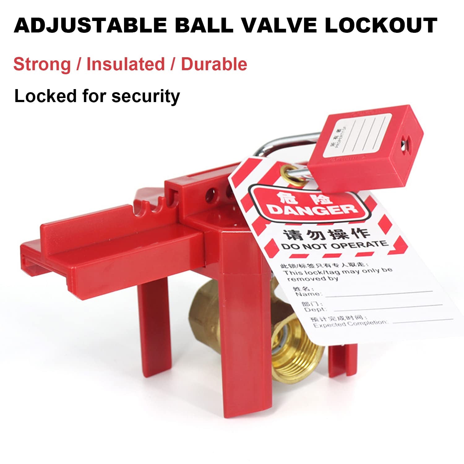 Ball Valve Lockout, Adjustable Ball Valve Lockout Device, Small, for 1/2"-2-1/2" outside Pipe Diameter, Red, Outdoor Water Spigot Lock Industrial Faucet Handle Locks Pipeline Valve Locking Device