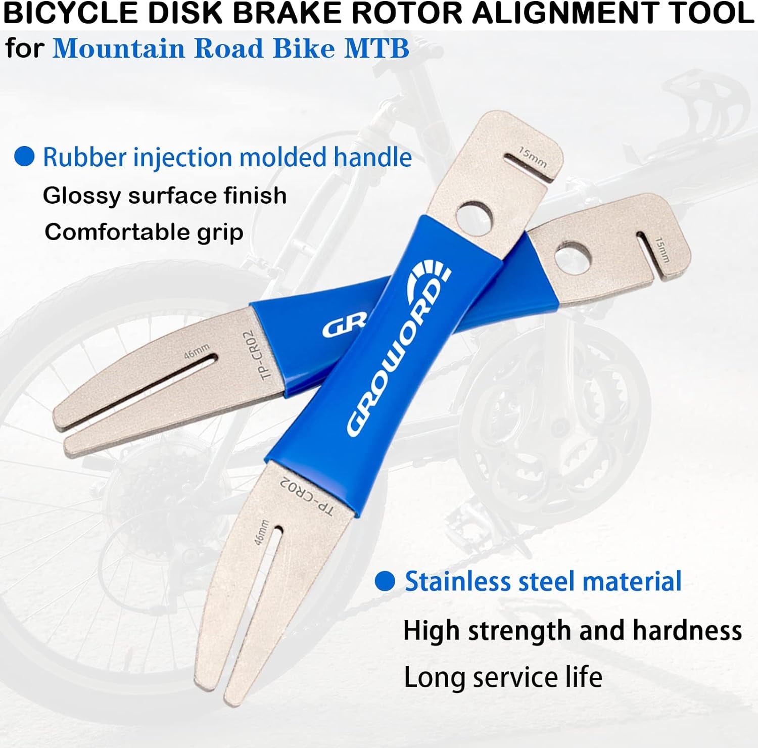 Rotor Truing Fork, Bicycle Disk Brake Rotor Alignment Tool for Mountain Road Bike with 46Mm 3/16In for Large Adjustment and 15Mm 1/16In for Small Adjustment, Burr-Free Edges,No Damage to Your Disk