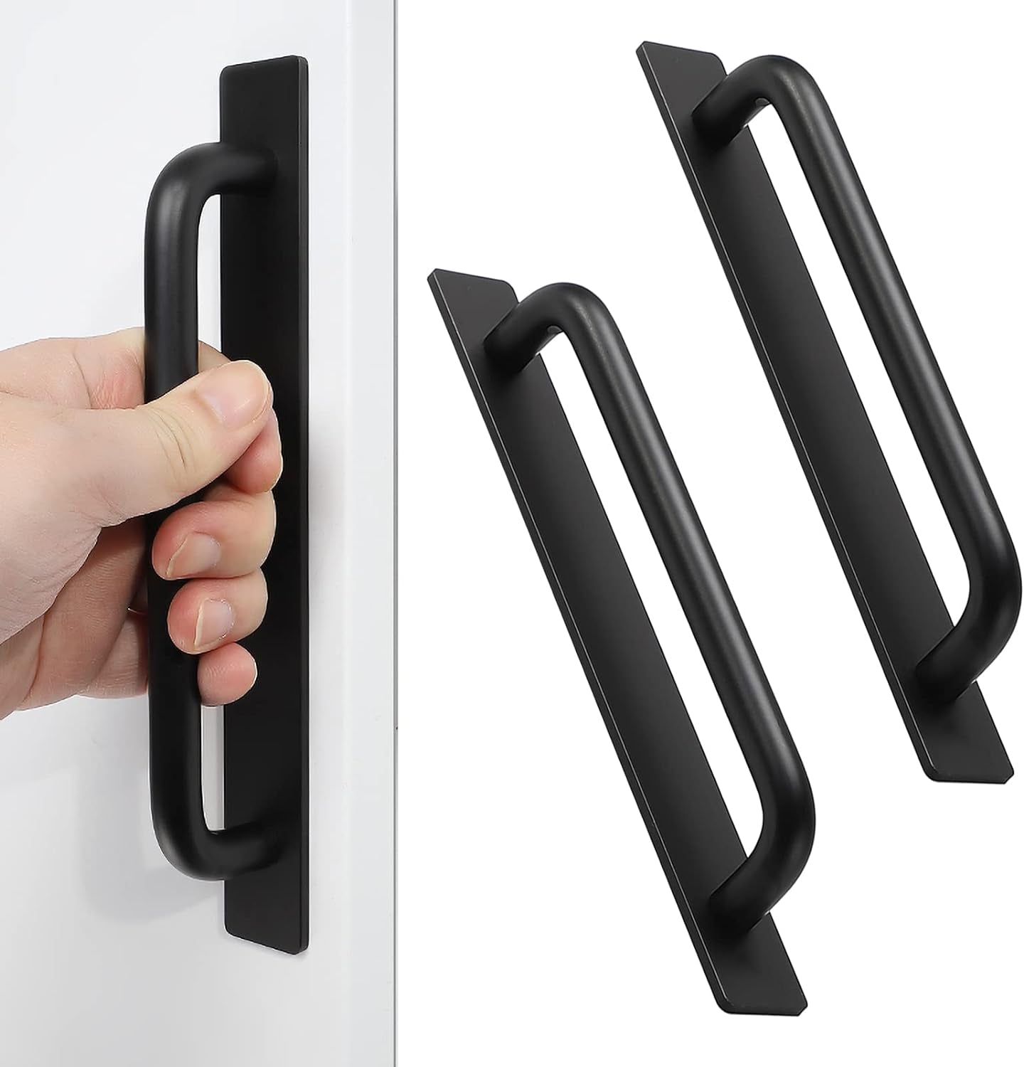 Self-Stick Instant Cabinet Drawer Pulls - 2Pcs Aluminum Alloy Drawer Push Pull Handles Helper with Adhesive Door Handle for Kitchen Cabinet Drawer Window Sliding Closet (8.35", Black)