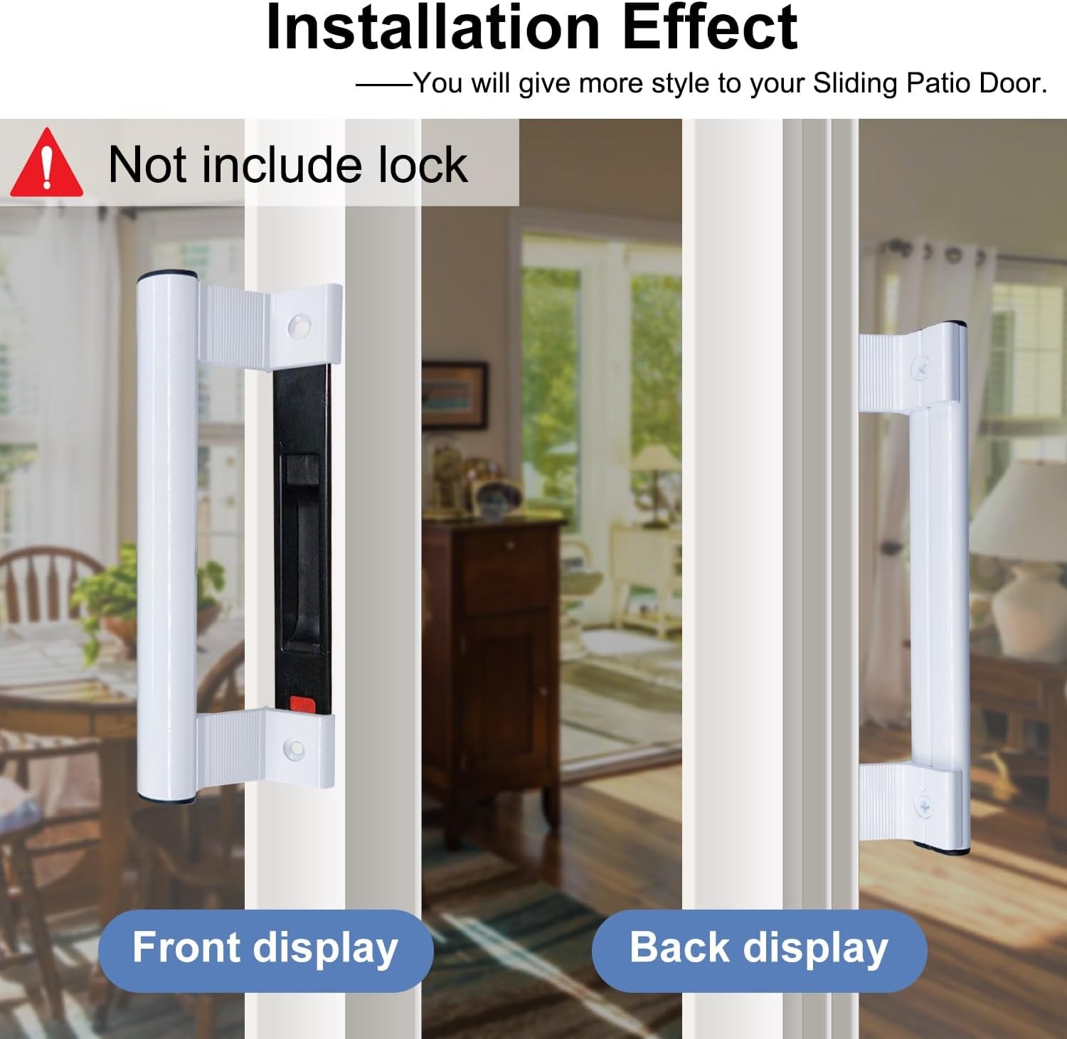 Sliding Door Handle 8" Aluminum Sliding Glass Door Pull - Sliding Patio Door Handles Fits 6-5/8 in Mounting Holes for Old or Damaged Door Pull - Perfect for Patio and Glass Doors (White)