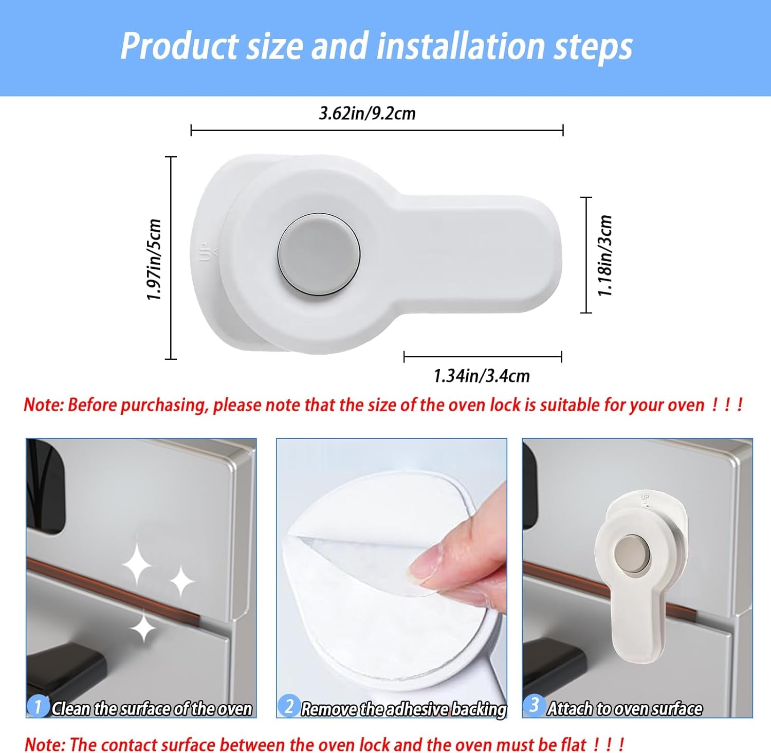 2Pcs Childproof Oven Door Lock, Oven Front Lock Easy to Install and Use Durable and Heat-Resistant Material No Tools Need or Drill (White)