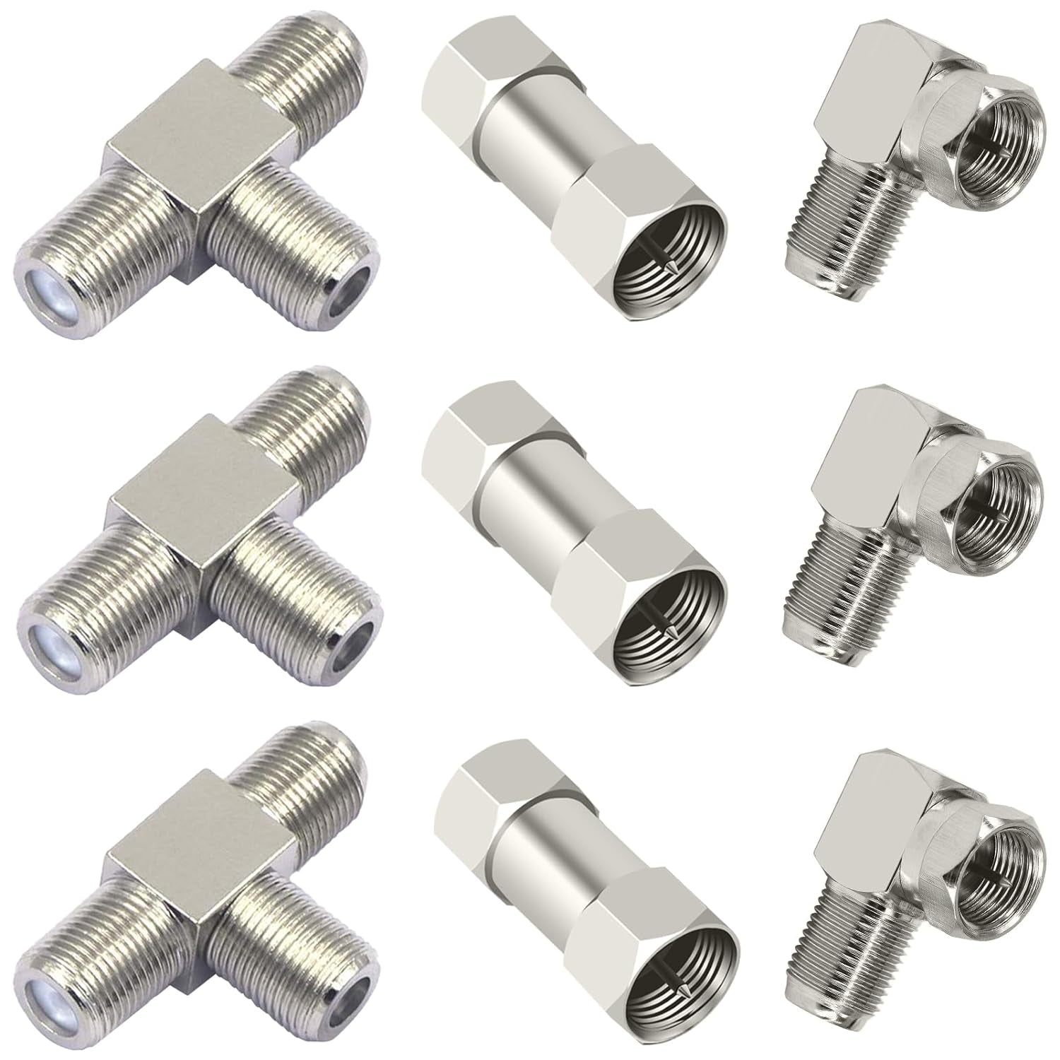 F-Type Male to Male Coax Connector Kit 90°Right Angle Coax Connector,Rg6 Female to 2 Female 3 Way Coaxial Cable Adapter,F-Type Coaxial Coupler for RG6 Coaxial Cable,Tv,Video, Antenna Cable, Satellite