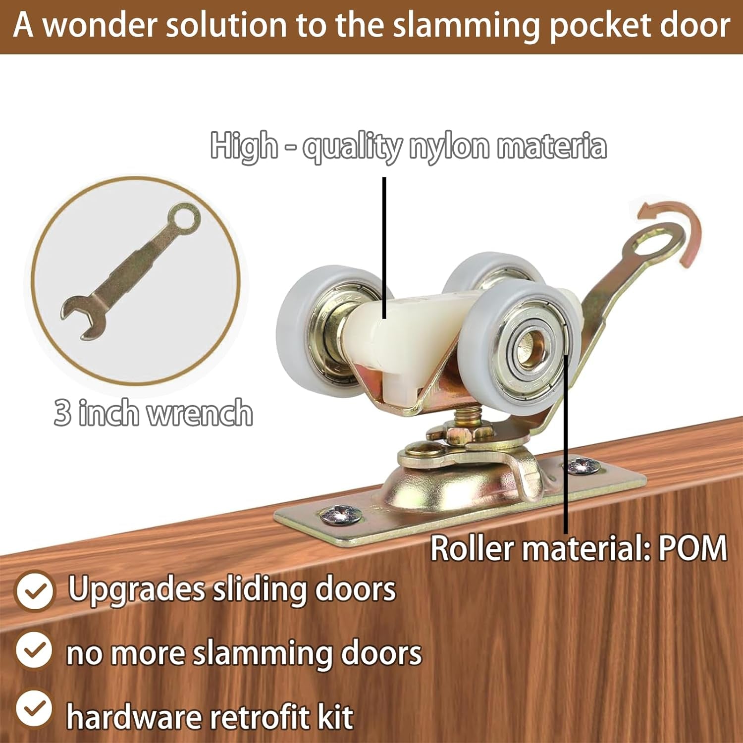 Sliding Door Soft Closing Kit, Hardware Soft Closing Hanger Fits Hardware Part #1060 Replacement Kit, Durable, Slam-Proof Door Soft Closing with Extra Pocket Door Frame Roller