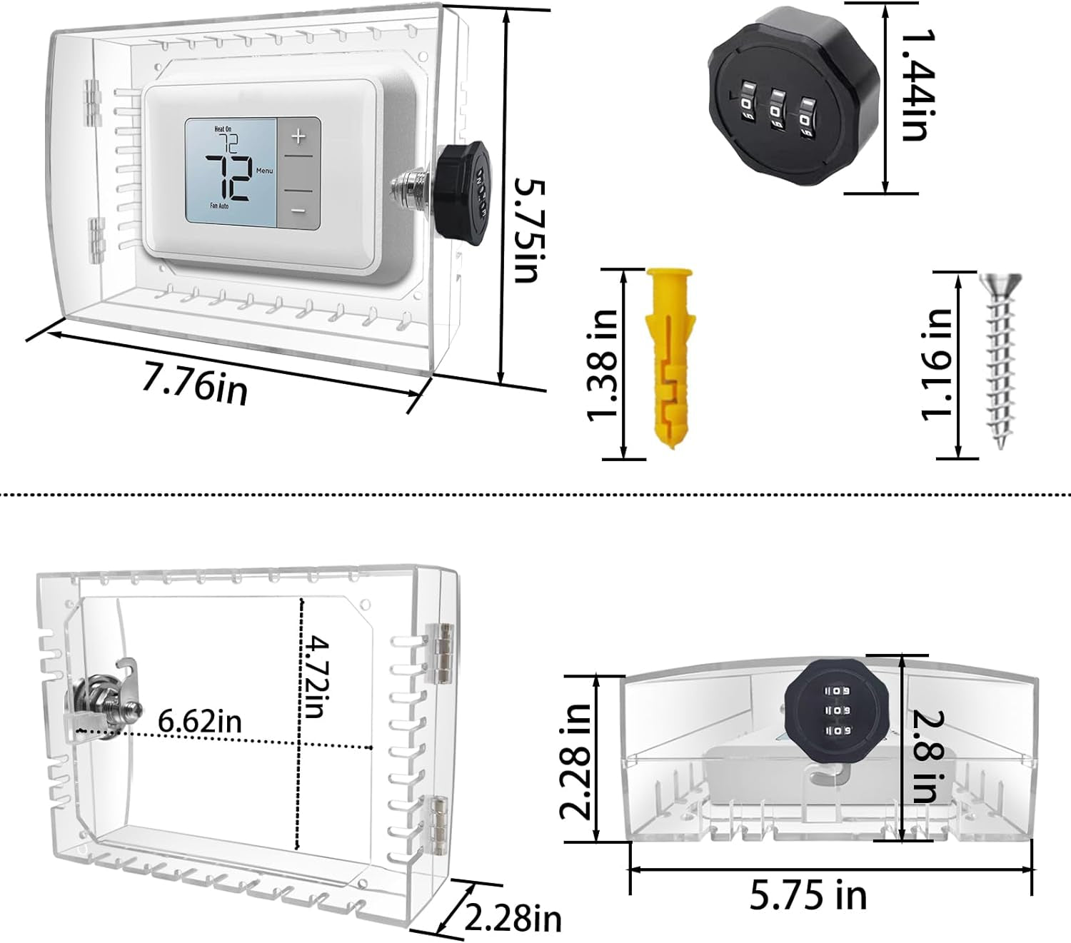 Large Thermostat Lock Box with Combination Lock, Clear Thermostat Cover Guard on Wall, AC Lock Box Cover Fits Thermostats 4.72"H X 6" W or Smaller (1Pack)
