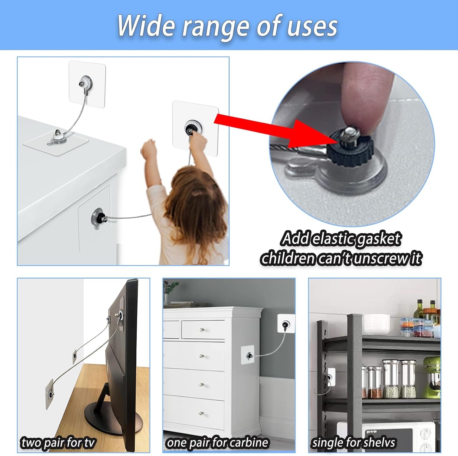 Fridge Lock,Baby Cabinet Locks,Furniture Anchors for Baby Proofing(16 Pcs) Adhesive Tv Safety Straps,Furniture Prevent Falling anti Tip Wall Anchor Earthquake Straps for Baby,Pets