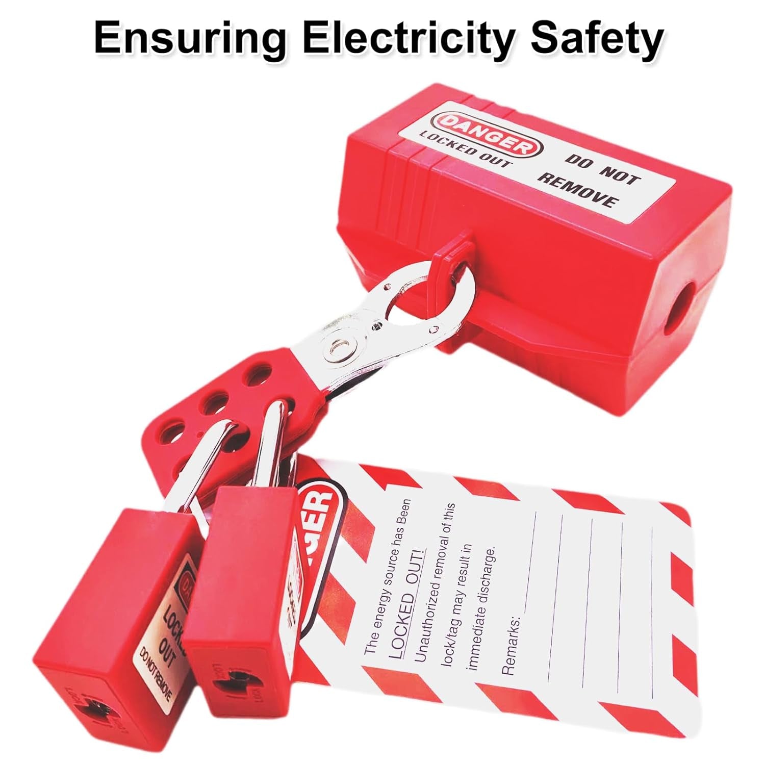 35 Pcs Electrical Lockout Tagout Kit - Plug Lockout, Hasps Clamp and Universal Circuit Breaker Lock, 4 Loto Safety Padlock with Number(2 Keys per Lock), Red Bag, Lockout Tags, Nylon Ties