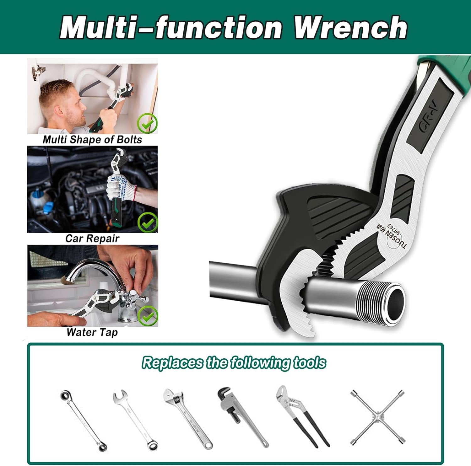 10 Inch Adjustable Wrench,Auto Size Adjusting Wrench,0.6"-1.38"(15-35Mm)Self-Adjusting Quick Wrench,Multi-Size Spring Adjustable Wrench,Auto Size Rapid Wrench for Car,Bicycle,Plumbing Repairs