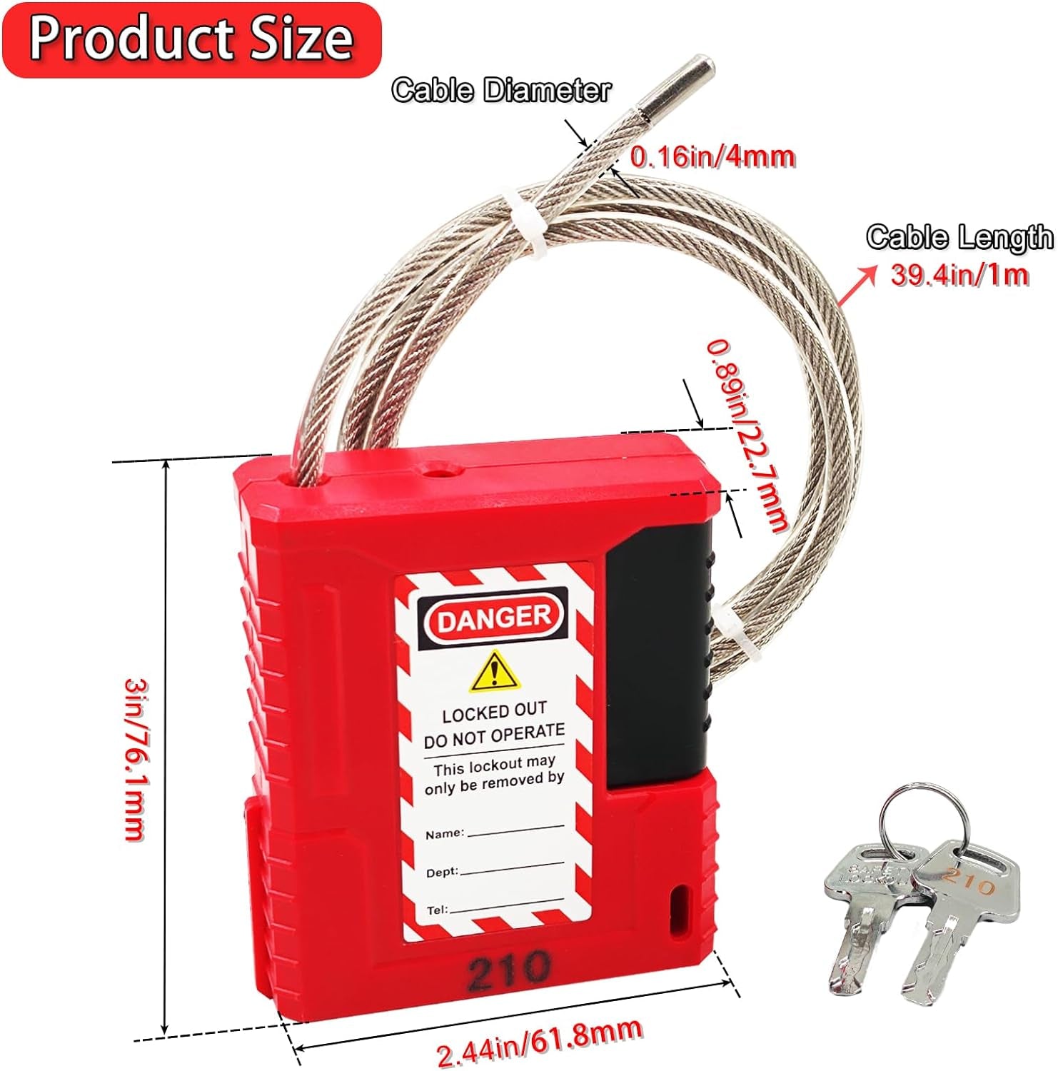 Lockout Tagout Cable Lock - 3.3Ft Adjustable Cable Lock, Steel Cable Lock with Vinyl Coating, Loto Cable for Lock Out Tag Out, Premium Grade, OSHA Compliant 0.16" Diameter,
