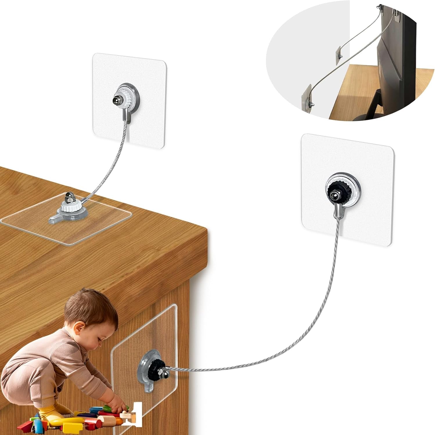 Fridge Lock,Baby Cabinet Locks,Furniture Anchors for Baby Proofing(16 Pcs) Adhesive Tv Safety Straps,Furniture Prevent Falling anti Tip Wall Anchor Earthquake Straps for Baby,Pets