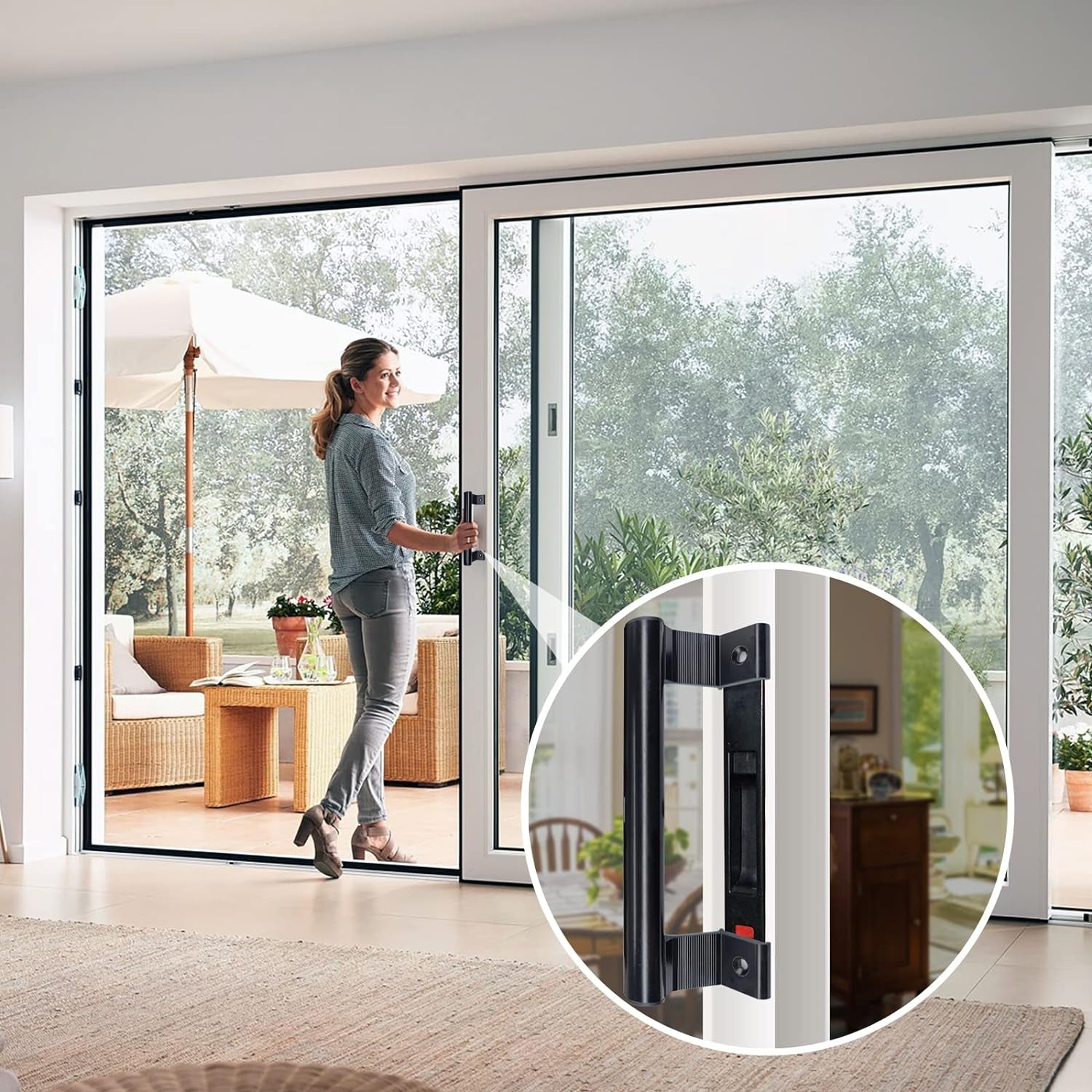 Sliding Door Handle 8" Aluminum Sliding Glass Door Pull - Sliding Patio Door Handles Fits 6-5/8 in Mounting Holes for Old or Damaged Door Pull - Perfect for Patio and Glass Doors (Black)