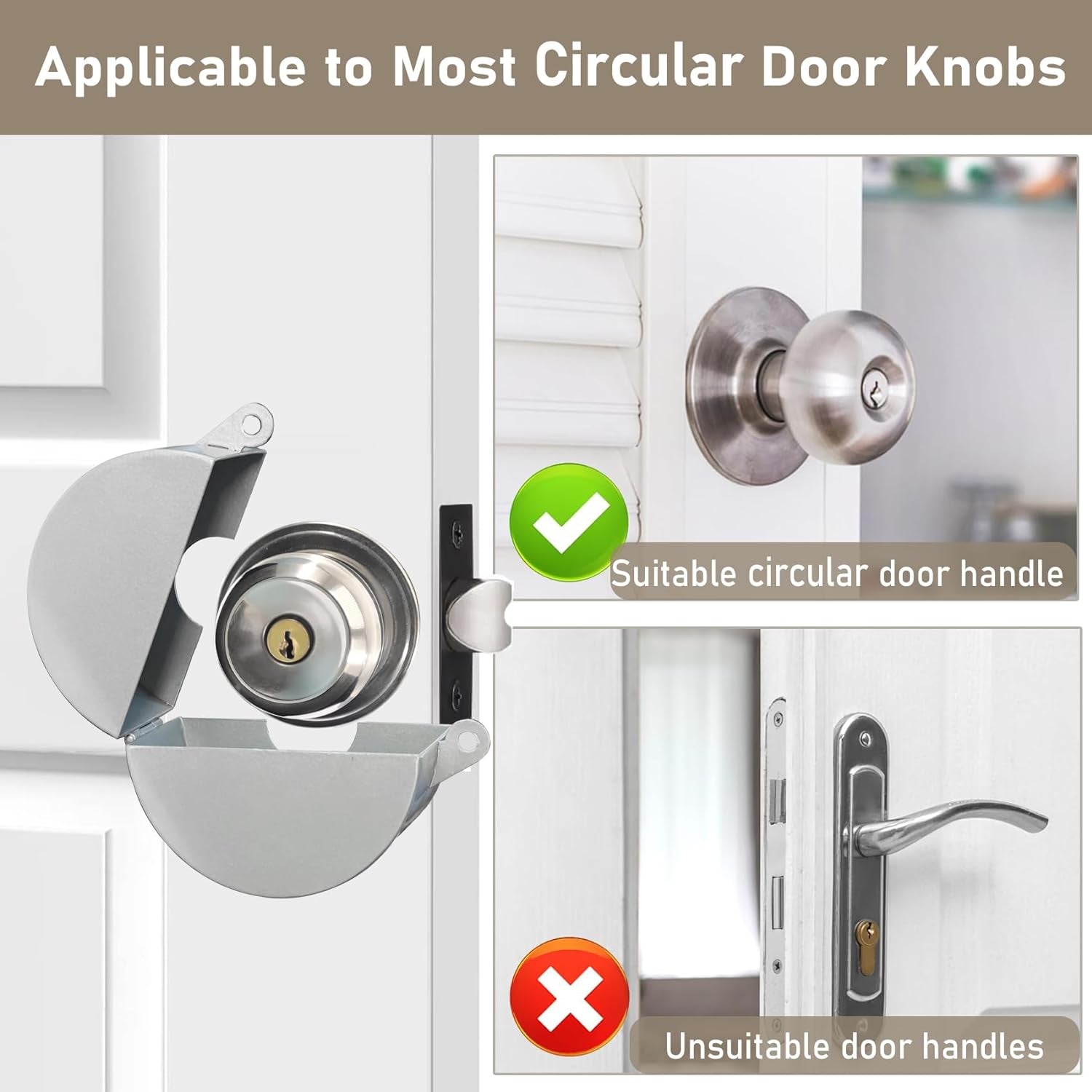 Door Knob Lock Out Device with Padlock, Door Handle Lock - Protects Door Handles from Turning and Entering Keyholes, for Covering Door Handles/Faucets/Valves, Stainless Steel (Silver)