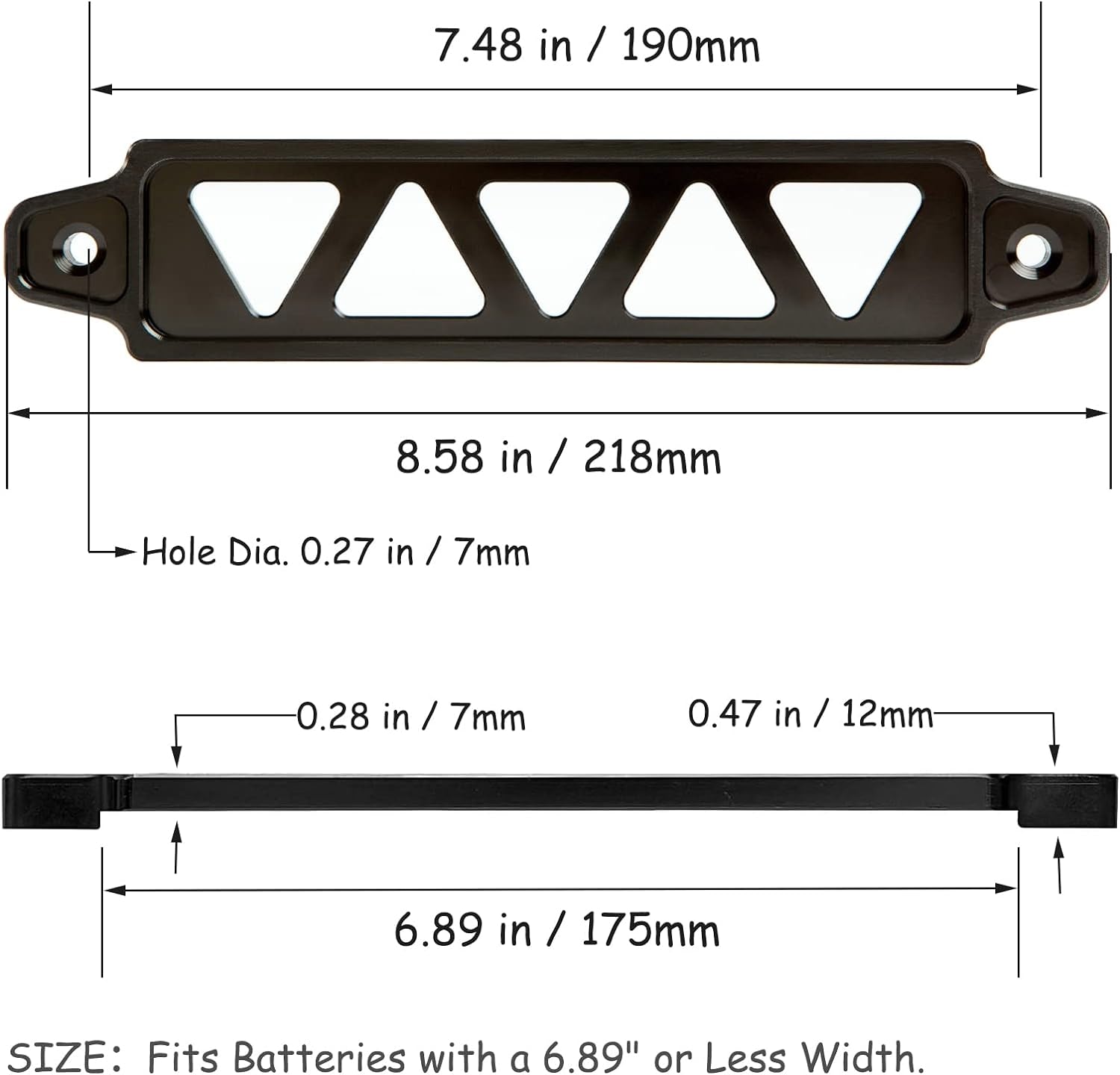 Battery Hold down Bracket, Aluminum Alloy Battery Tie down Bracket, Battery Tray for Car Battery Mount Bracket Hold Lock Accessories, Car Battery Lock Down- with 10Inches J Bolts (Black)