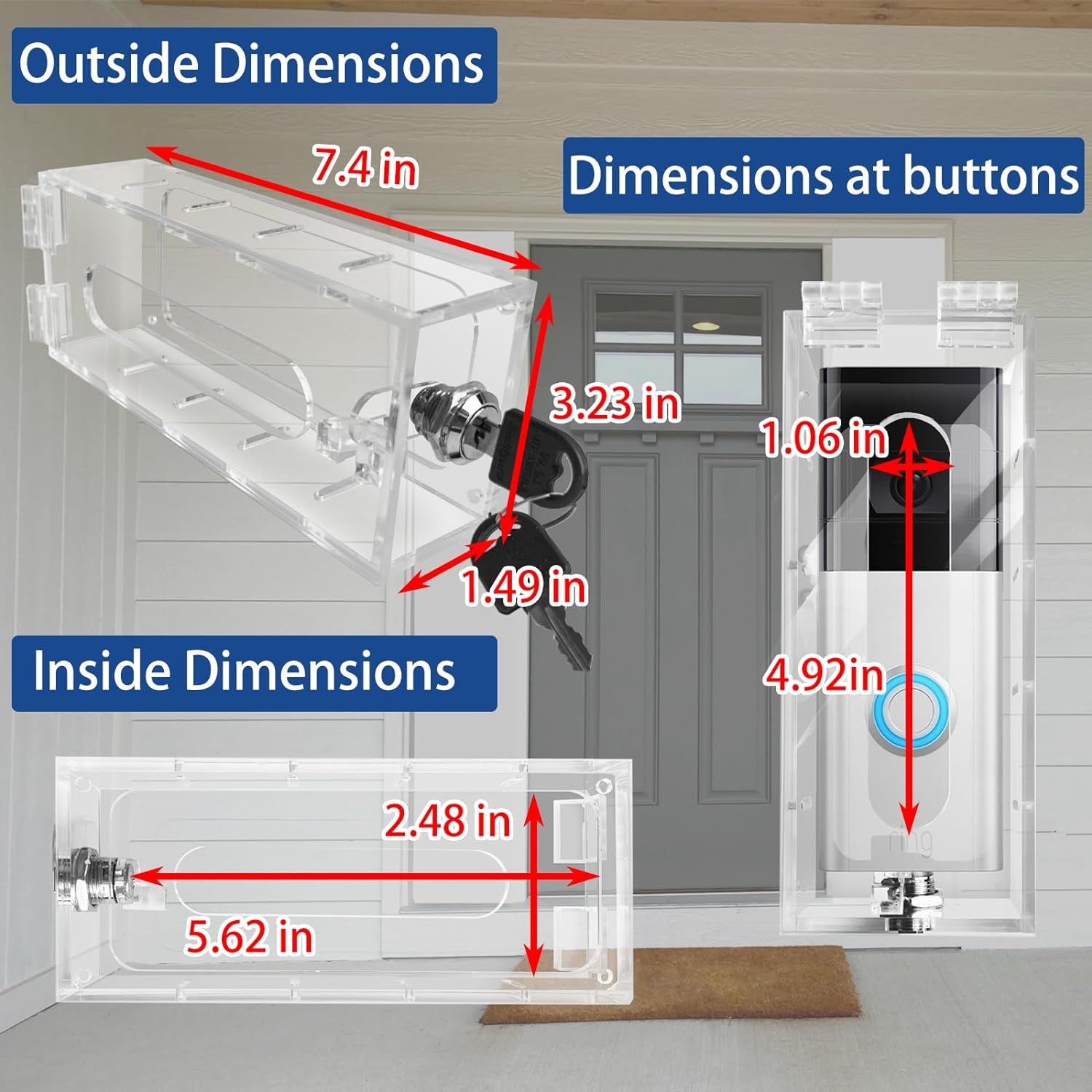 Anti-Theft Video Doorbell Mount Compatible with Most Video Doorbell, Acrylic,Highly Transparent Doorbell Lock Box Kit for Houses, Apartments, Businesses,Fit Doorbell 2.48”X5.62”X1.49”Or Small