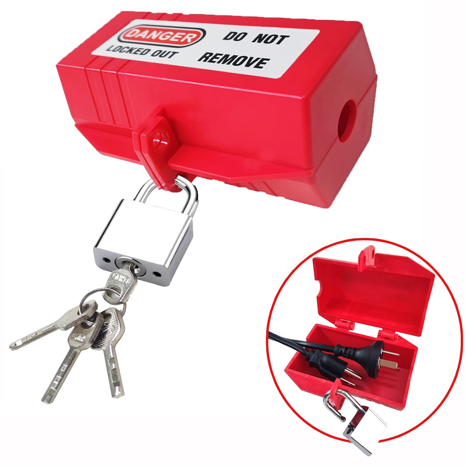 Plug Lockout Device for 220V Plug Lockouts, Electrical Outlets Plug Insulation Lock with Lockout Tagout, 4.6X2X2.6In with 2 Locking Holes for Indoor Outdoor and Factory (Red,Medium)