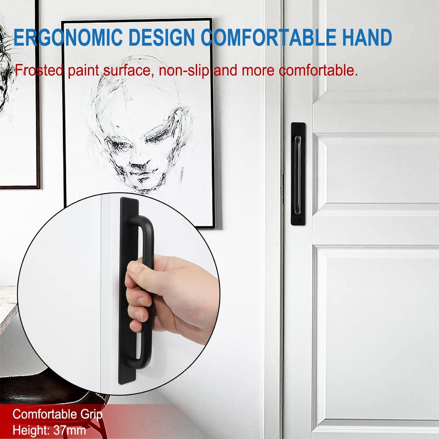 Adhesive Cabinet Door Handles Pulls - 2Pcs Stick on Handle No Drilling Shower Door Handle, Self Stick Cabinet Handles for Kitchen Cabinet Drawer Window Sliding Screen Door (212Mm, Black)