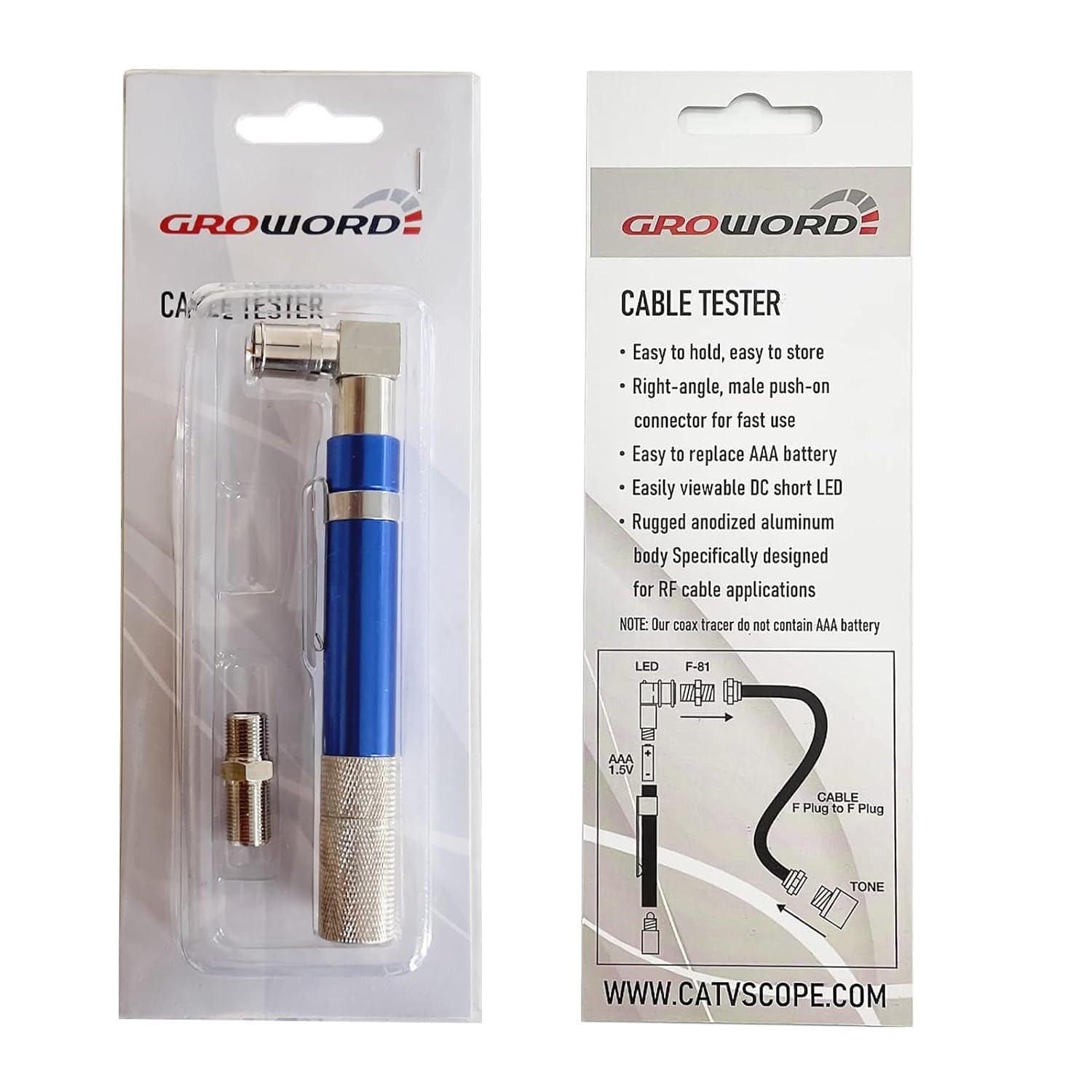 Coaxial Pocket Toner Pocket Continuity Tester(Tracer) and Toner with Light&Buzzer Voltage Toner and Barrel Connector Bundle for Testing Coax Cable, RG6, RG59, CATV Wire Tracer
