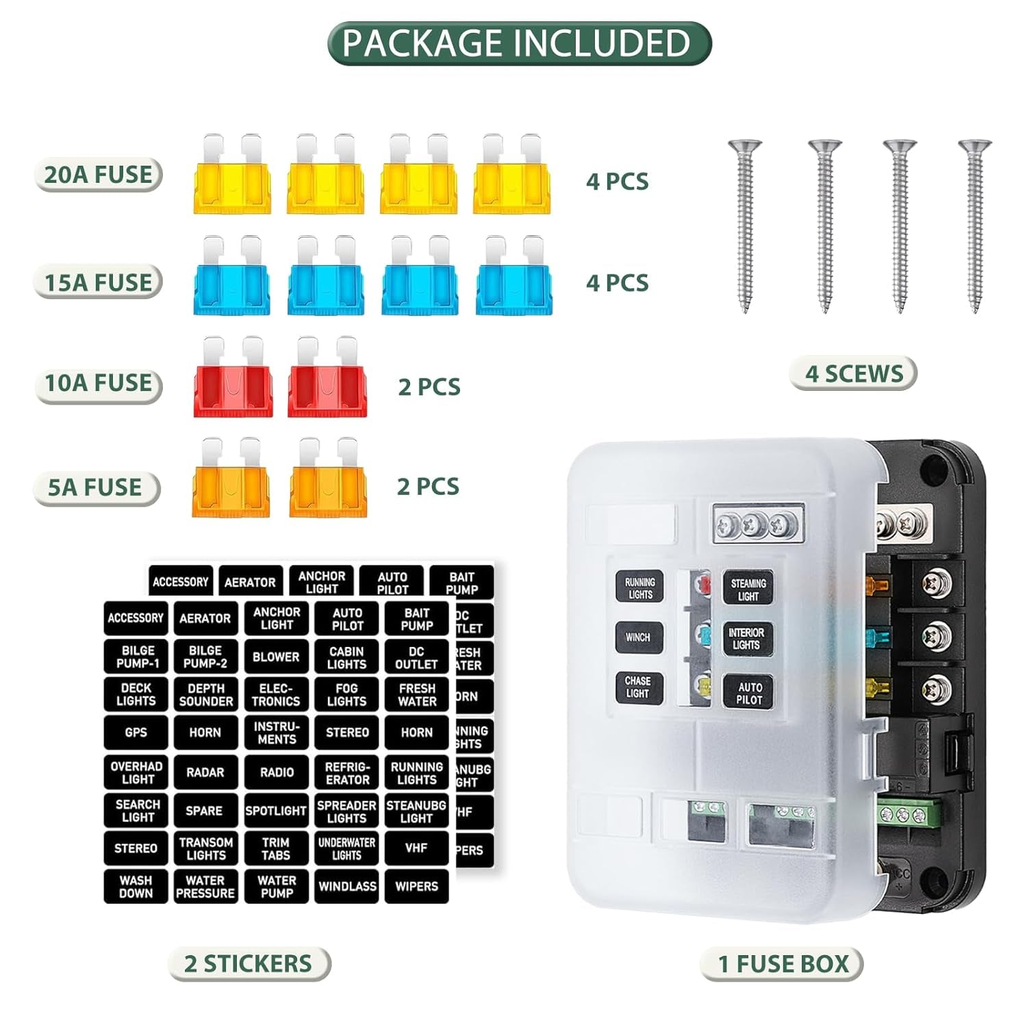 12V Fuse Block with Relay, Automotive 6 Circuits Fuse and Relay Box with Acc Interface, Universal Fuse Block and Relay Kit with LED Warning for Cars Trucks Marine Boat DC 12-24V