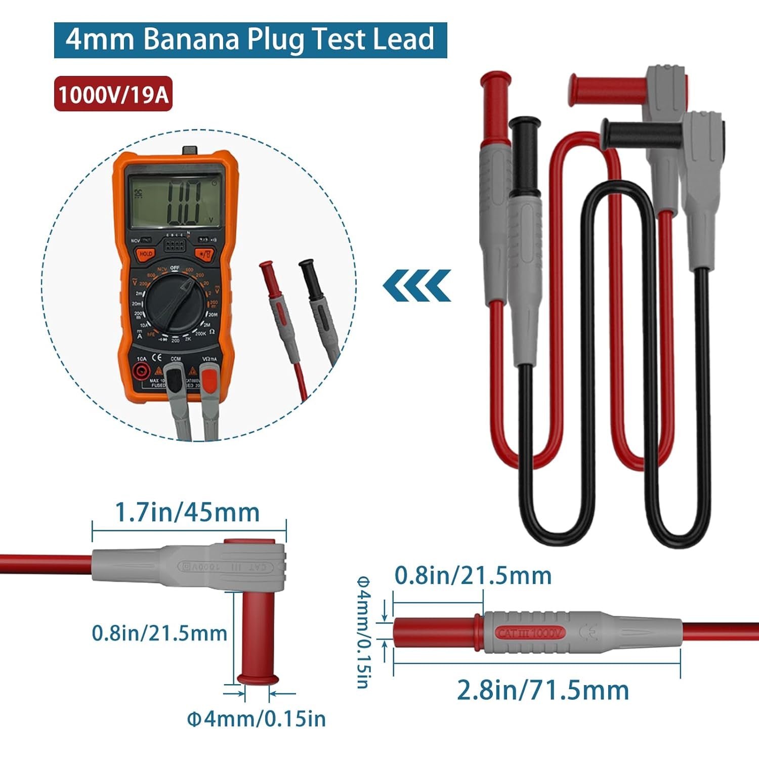 15 Pcs Multimeter Test Leads Kit with Alligator Clips,Test Hook,Test Probe,Tweezer CAT III 1000V & CAT IV 600V 10A for Professional Electrical Testing for Fluke/Astroai/Innova Multimeter,Clamp Meter