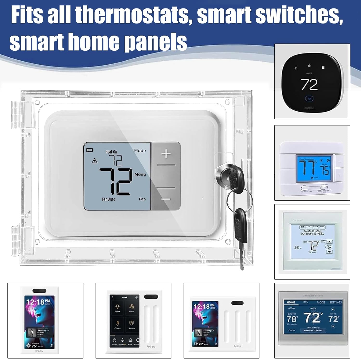 Extra Large Thermostat Lock Box, Smart Switch Panel Lock Box with Lock Fits Smart Home Control (3-Switch Panel),Smart Touch Wall Switch 6.7" H X 5.12" W X 1.77" D or Smaller (1 Pack)