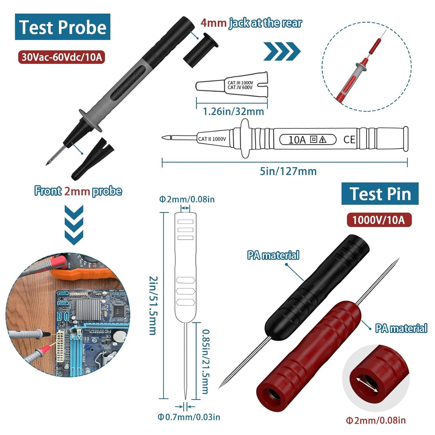 15 Pcs Multimeter Test Leads Kit with Alligator Clips,Test Hook,Test Probe,Tweezer CAT III 1000V & CAT IV 600V 10A for Professional Electrical Testing for Fluke/Astroai/Innova Multimeter,Clamp Meter