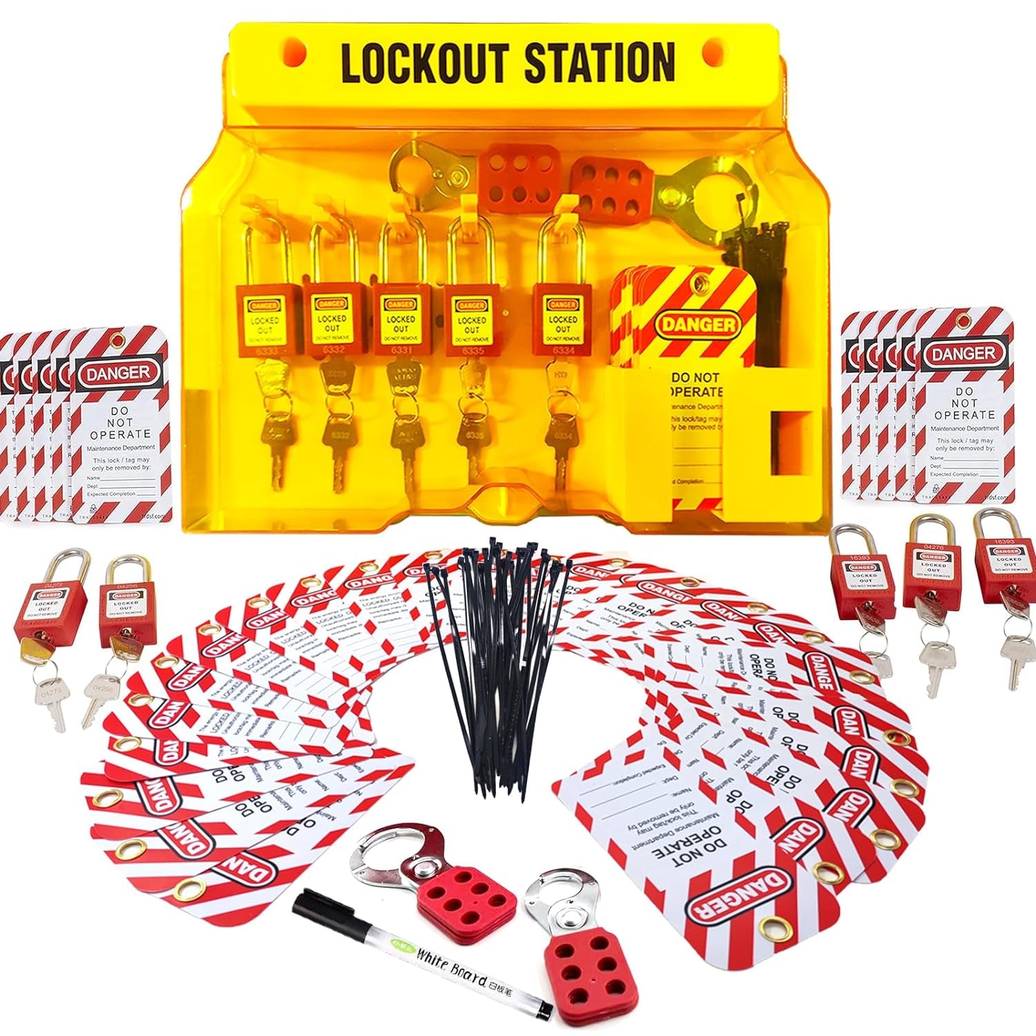 Lockout Tagout Station with Loto Devices - 5 Pack Safety Lock Set for Safe Electrical Lockouts,2 Hasps, 25 Loto Tags,Lock Out Tag Out Kit Board,Lockout Safety Supply for OSHA Compliance