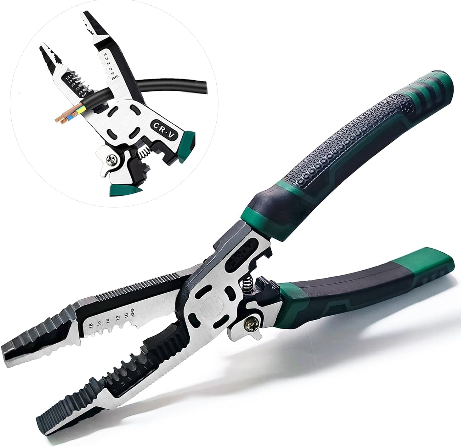 10-In-1 Wire Stripper Tool,Wire Strippers,Cable Cutters,Cr-V Multifunctional Plier with Wire Stripper Crimper Side Cutter, Shearing,Screw Gripping Pliers for Electric Cable