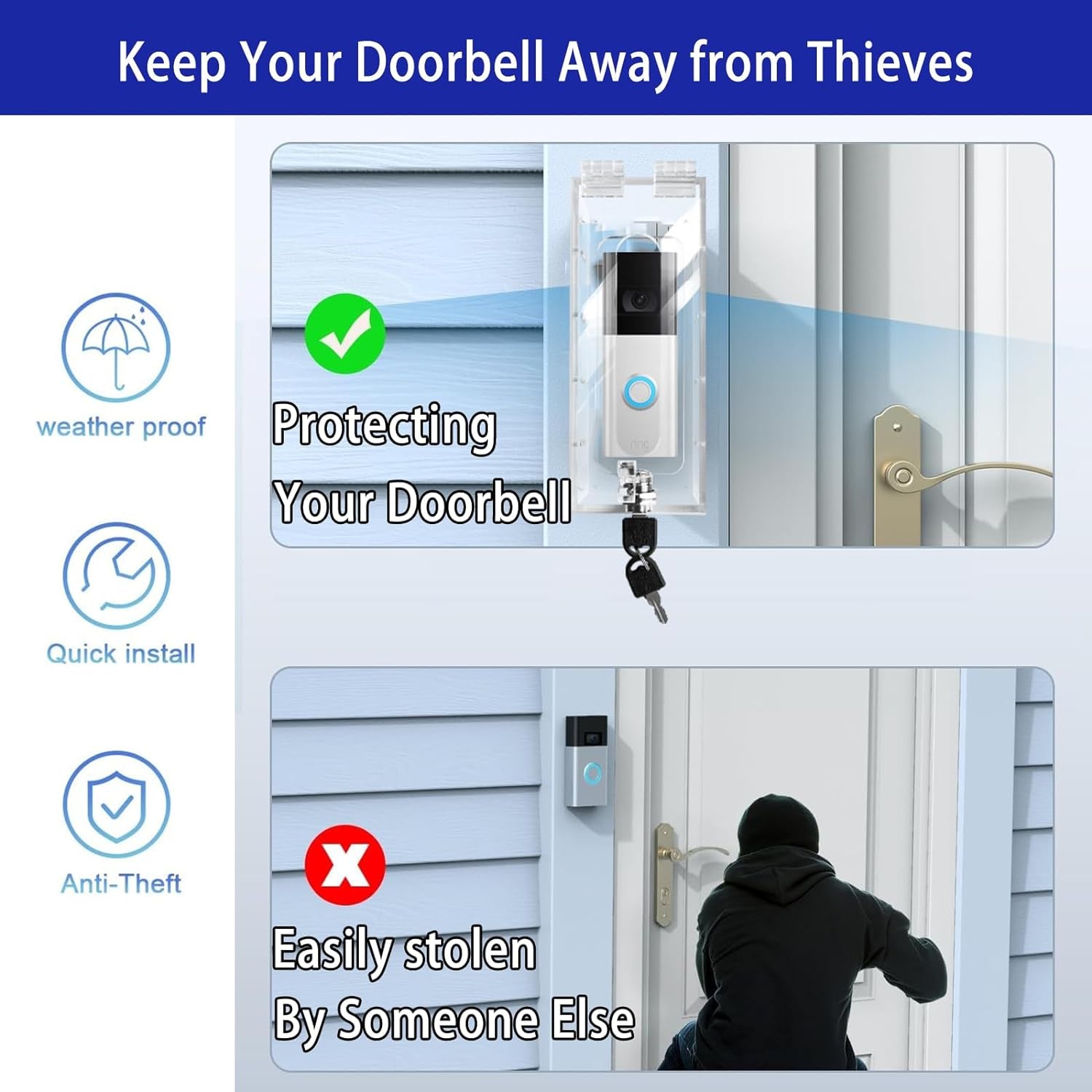 Anti-Theft Video Doorbell Mount Compatible with Most Video Doorbell, Acrylic, Highly Transparent Doorbell Lock Box Kit for Houses, Apartments, Businesses, Need to Drill