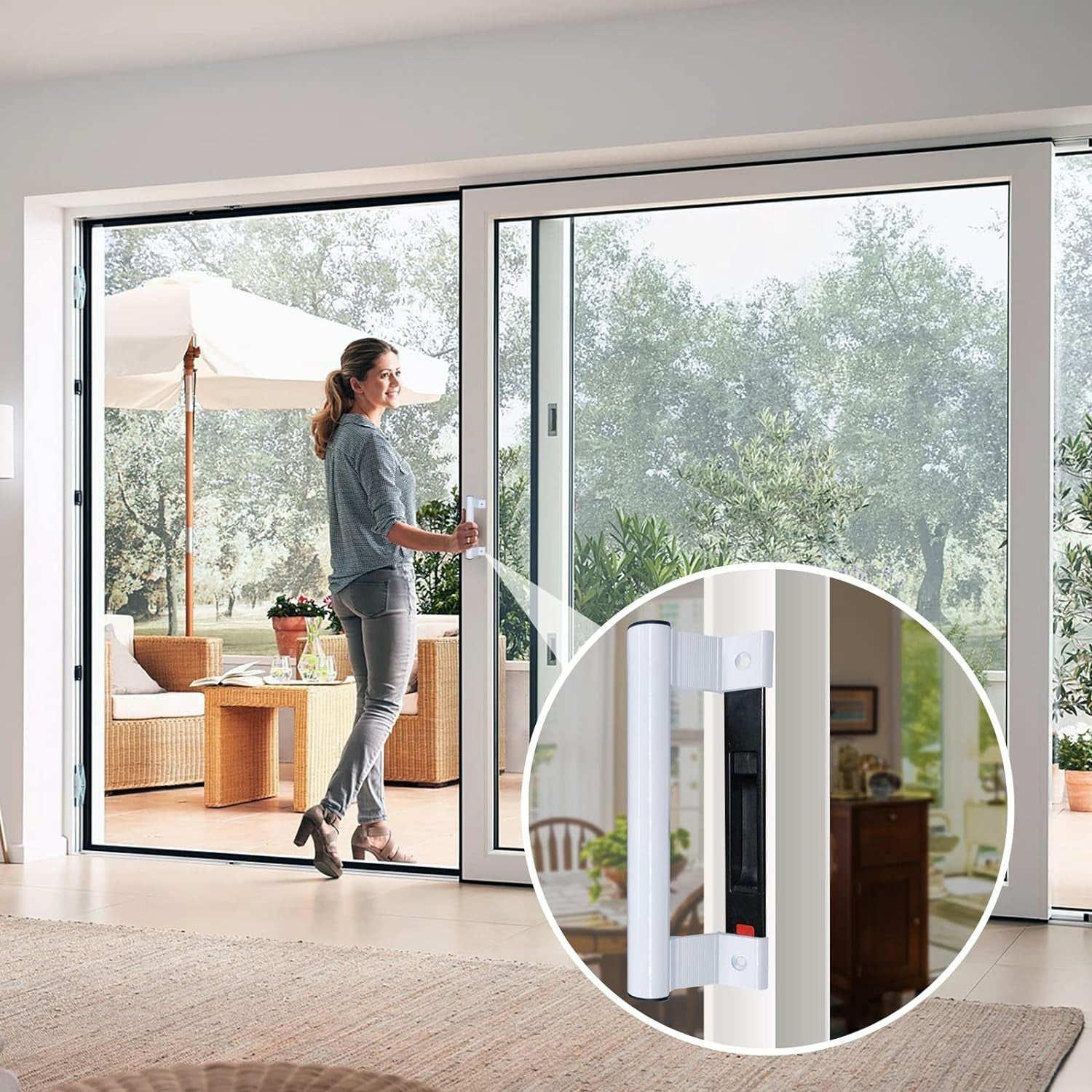 Sliding Door Handle 8" Aluminum Sliding Glass Door Pull - Sliding Patio Door Handles Fits 6-5/8 in Mounting Holes for Old or Damaged Door Pull - Perfect for Patio and Glass Doors (White)