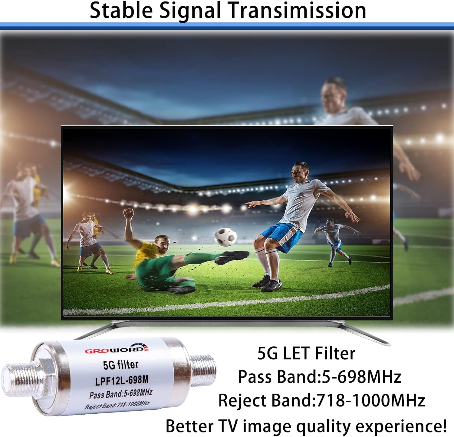-5G LTE Filter for TV Antenna Signal Purifier-Improve Digital HDTV Antenna and Amplifier Signals-4G/5G Filter Reduce Interference from Cell Phone Towers &Transmitters LPF12L-698M 5G Filter