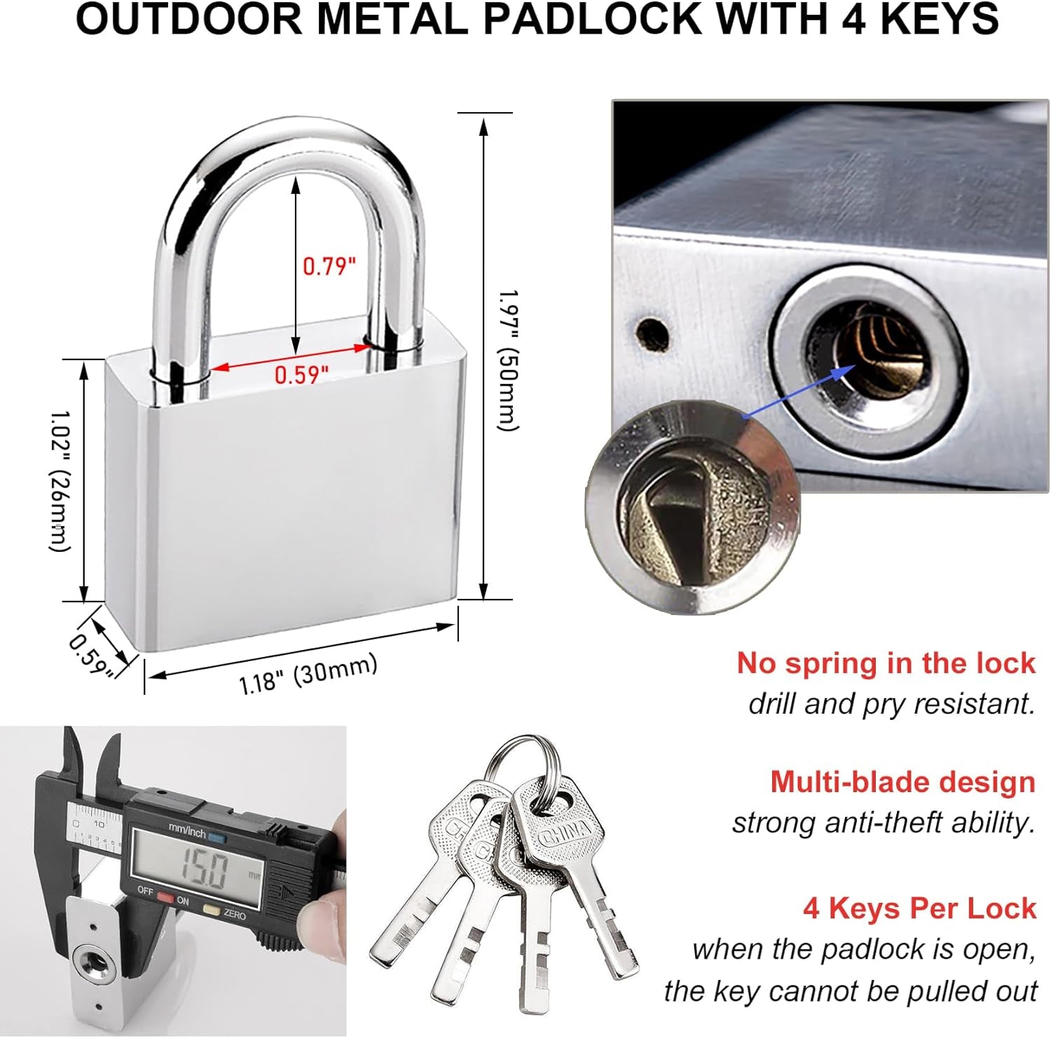 Gate Valve Locking Device with Lock - Outdoor Faucet Lock, Water Spigot Lock, for 1-1/2 to 3 in Dia Valve Handles, Prevent Water Theft, Unauthorized Water Use (Silver)