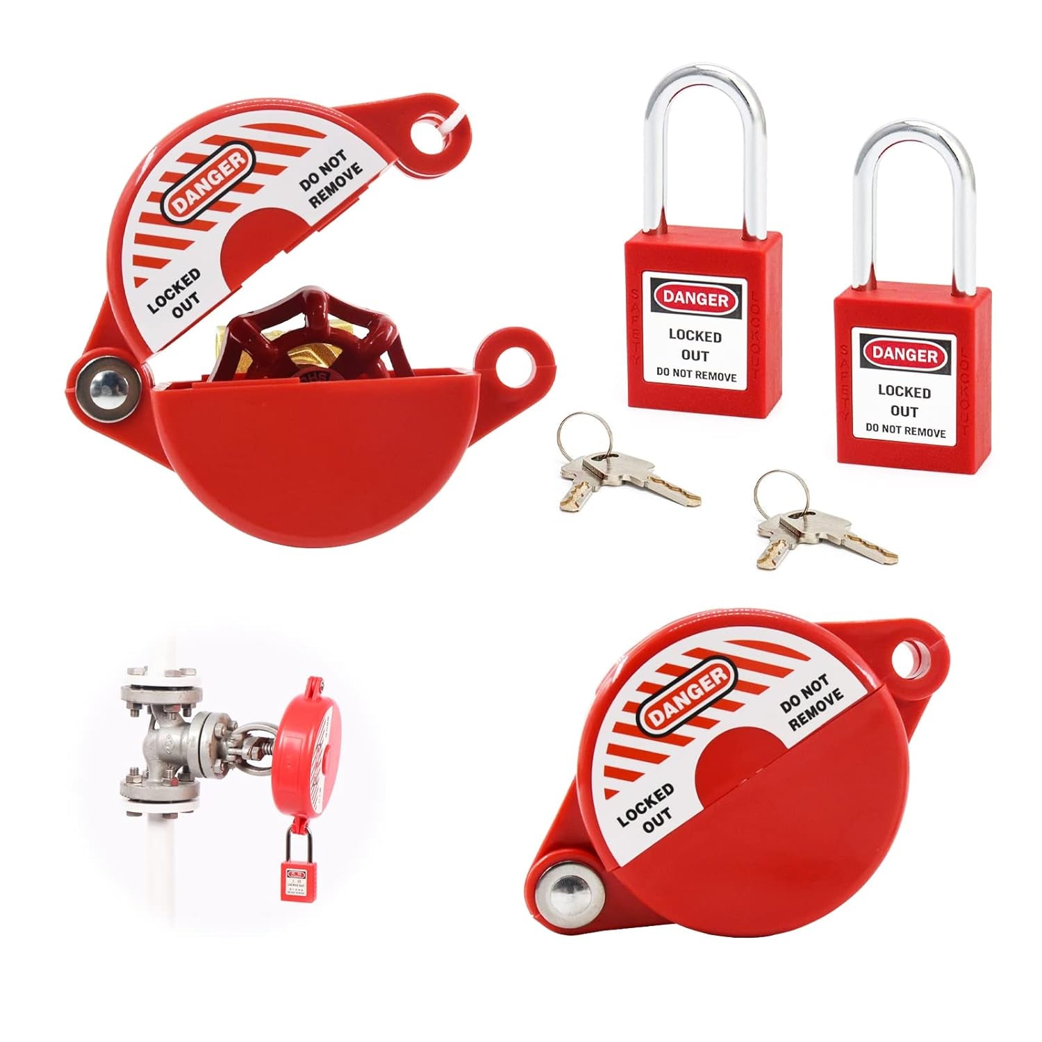 Gate Valve Lockout and Safety Padlock, 2Sets, Hose Bib Lock for Outdoo ...