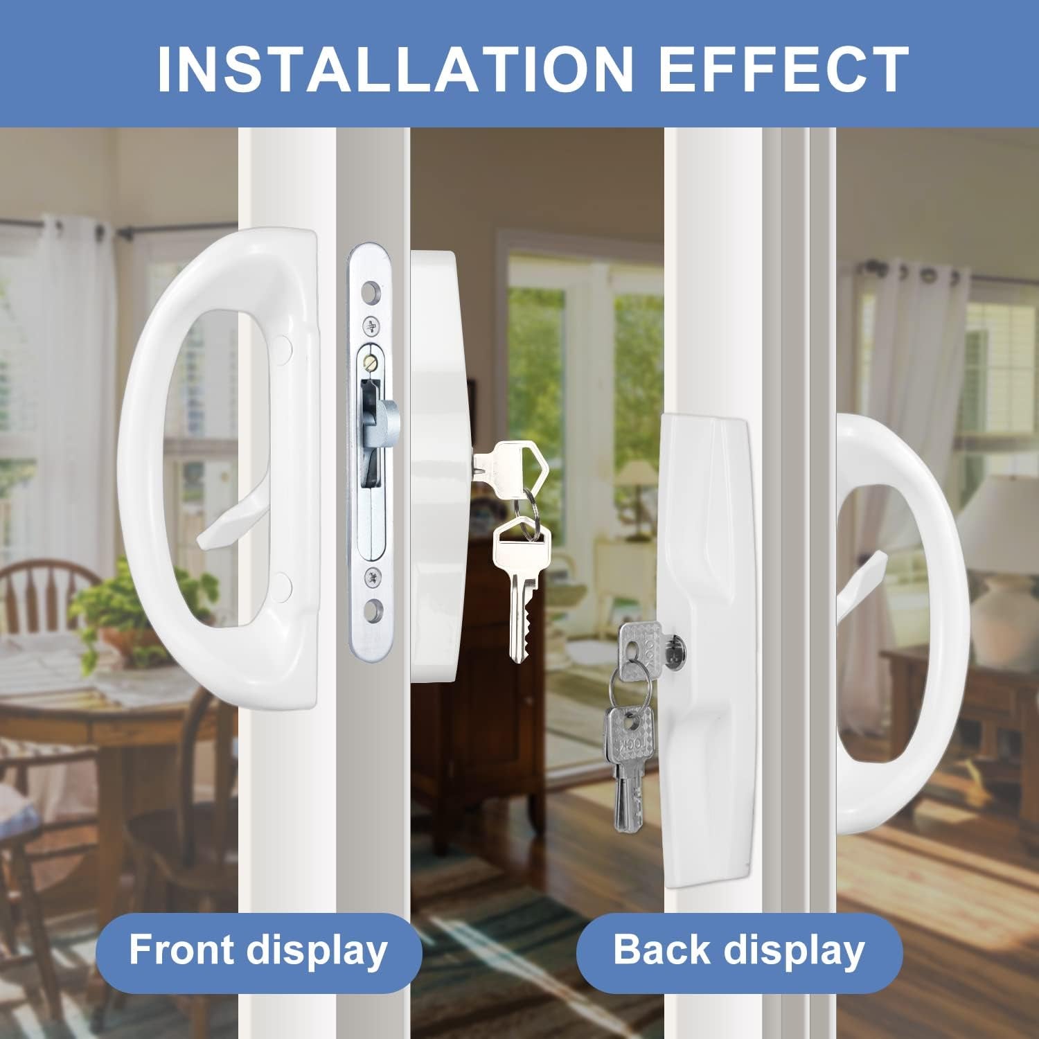 Patio Sliding Door Handle Set with Mortise Lock, Perfect Replacement Sliding Door Handle with Key Lock Fits Patio Doors Thickness 1-1/2" to 1-3/4", 3-15/16" Screw Hole Spacing, Reversible Design