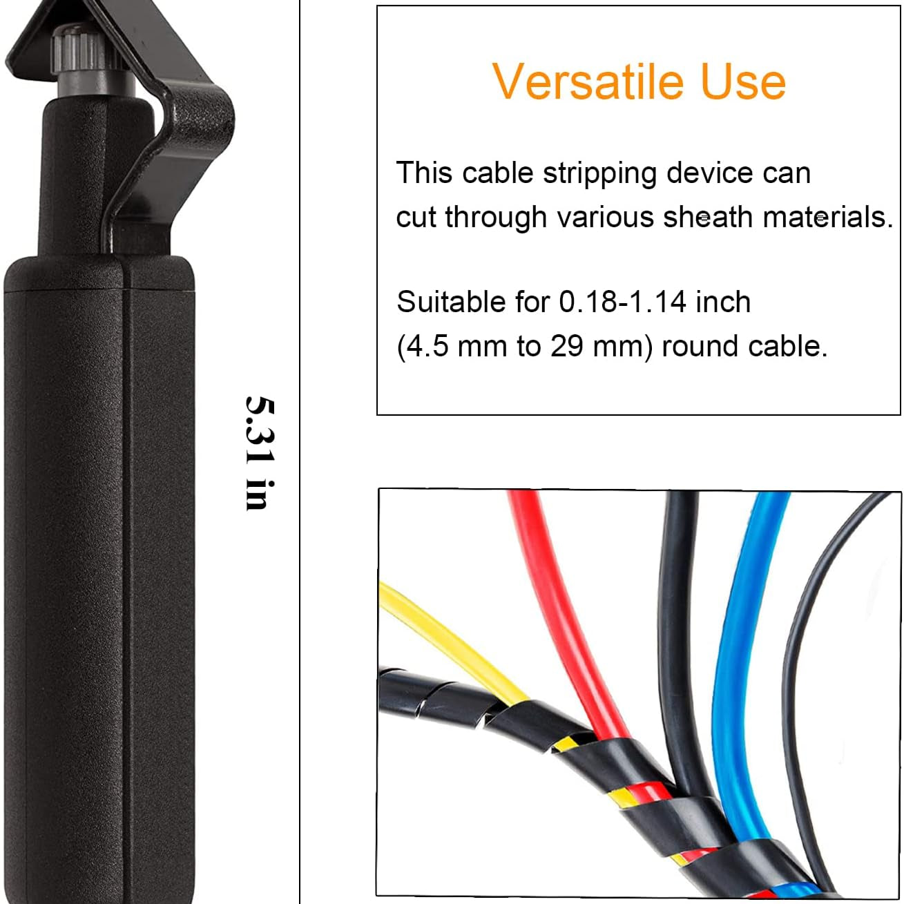 Round Cable Stripper Tool - with Adjustable Cutting Depth Cable Jacket Slitter -For Fast and Precise Removal of Cable Jackets - 3/16" to 1 1/8" Diameter