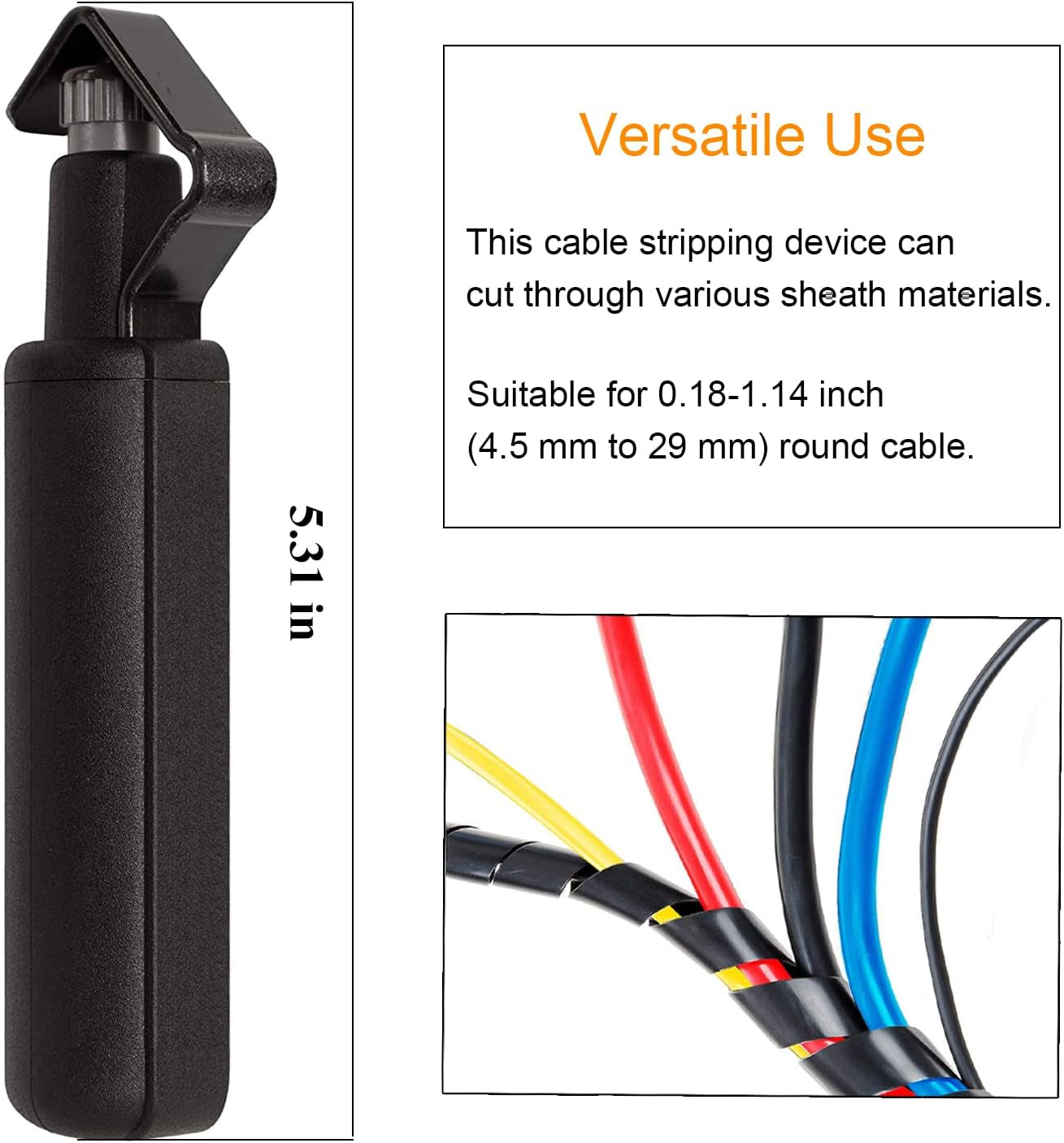 Round Cable Stripper Tool - with Adjustable Cutting Depth Cable Jacket Slitter -For Fast and Precise Removal of Cable Jackets - 3/16" to 1 1/8" Diameter