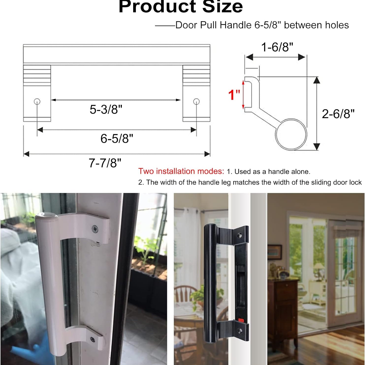 Sliding Door Handle 8" Aluminum Sliding Glass Door Pull - Sliding Patio Door Handles Fits 6-5/8 in Mounting Holes for Old or Damaged Door Pull - Perfect for Patio and Glass Doors (Black)