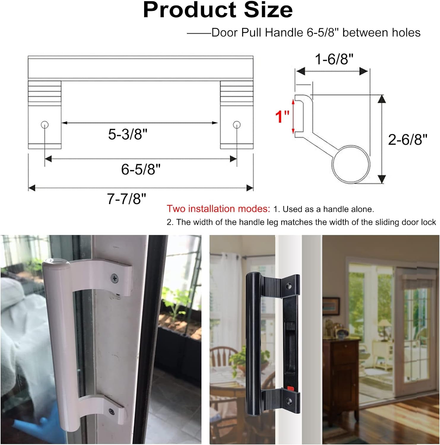 Sliding Door Handle 8" Aluminum Sliding Glass Door Pull - Sliding Patio Door Handles Fits 6-5/8 in Mounting Holes for Old or Damaged Door Pull - Perfect for Patio and Glass Doors (Black)