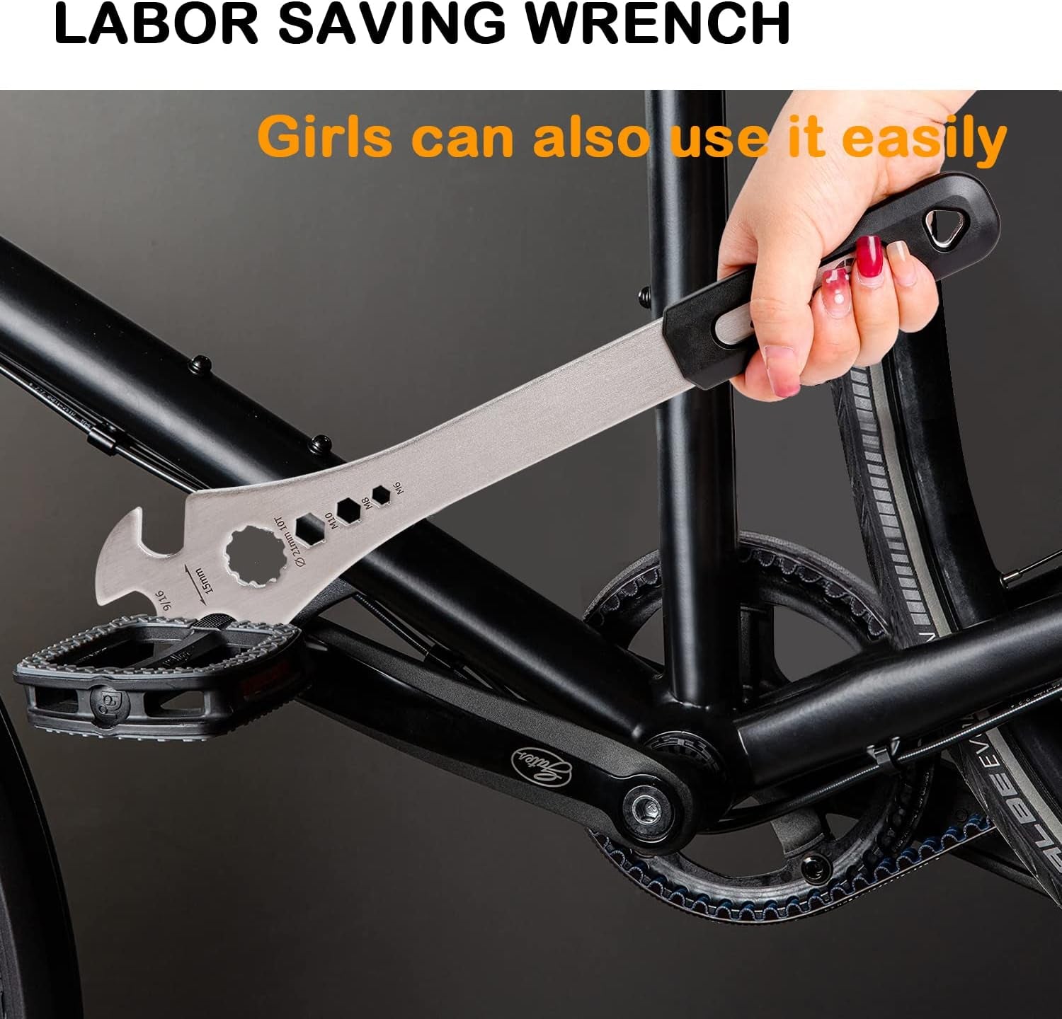 4 in 1 Bicycle Bike Pedal Wrench Bicycle Pedal Removal Tool with 320Mm Extra Long Handle Multifunctional 15Mm 9/16In MTB Pedal Removal Wrench and 6-8-10Mm Hexagon Hole for Biking Maintenance & Repair