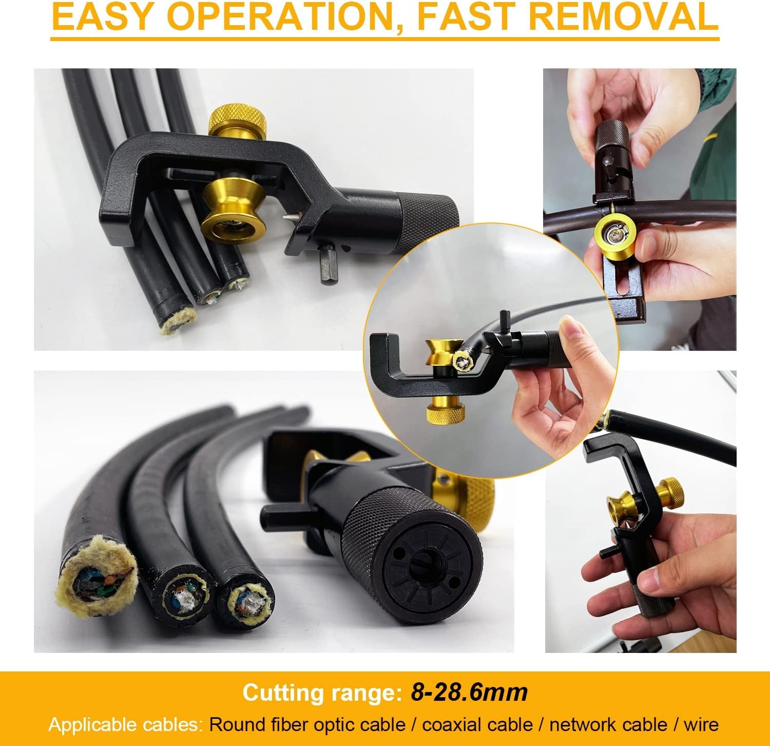 FTTH Armored Cable Stripper Tools 8-28Mm Wire Stripper Armored Cable Slitter 0.31-1.1In Cable Jacket Stripper round Fiber Optic Cable Stripper Coax Mid Span Radial Cutter Ring Tool