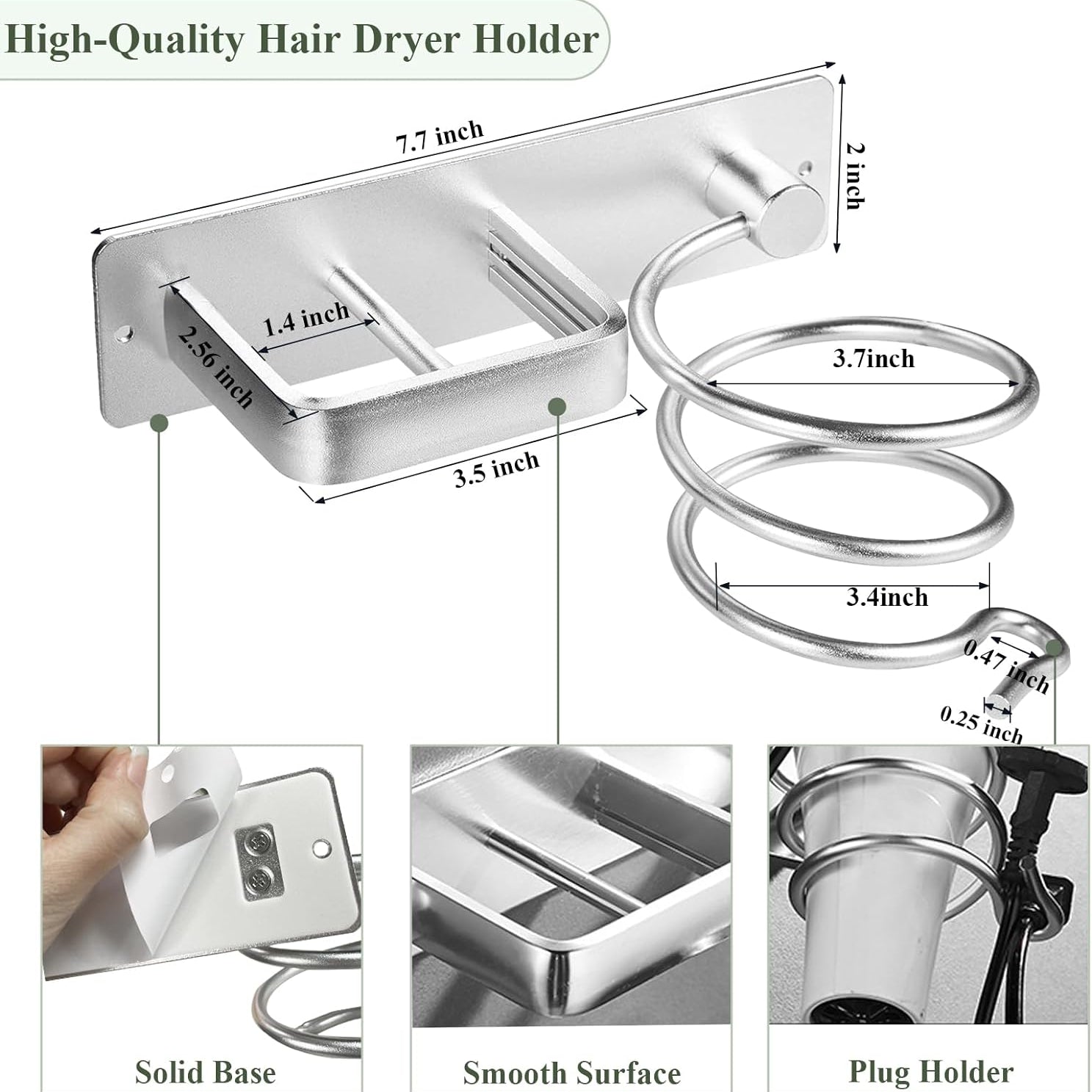 Hair Dryer Holder - Hair Tool Organizer Wall Mount, Aluminum Blow Dryer Holder with Self Adhesive and Drilling Install Options, Flat Iron/Curling Iron/Straightener Holder for Bathroom