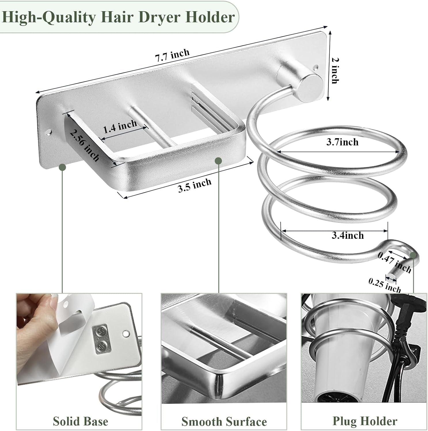 Hair Dryer Holder - Hair Tool Organizer Wall Mount, Aluminum Blow Dryer Holder with Self Adhesive and Drilling Install Options, Flat Iron/Curling Iron/Straightener Holder for Bathroom