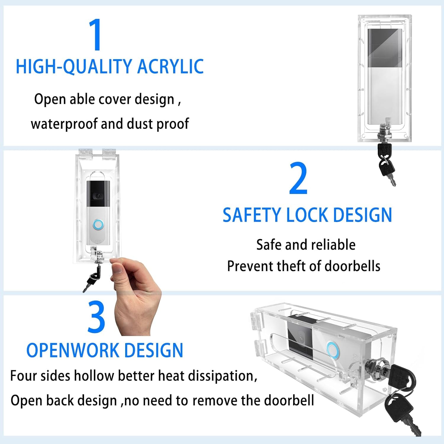 Anti-Theft Video Doorbell Mount Compatible with Most Video Doorbell, Acrylic, Highly Transparent Doorbell Lock Box Kit for Houses, Apartments, Businesses, Need to Drill