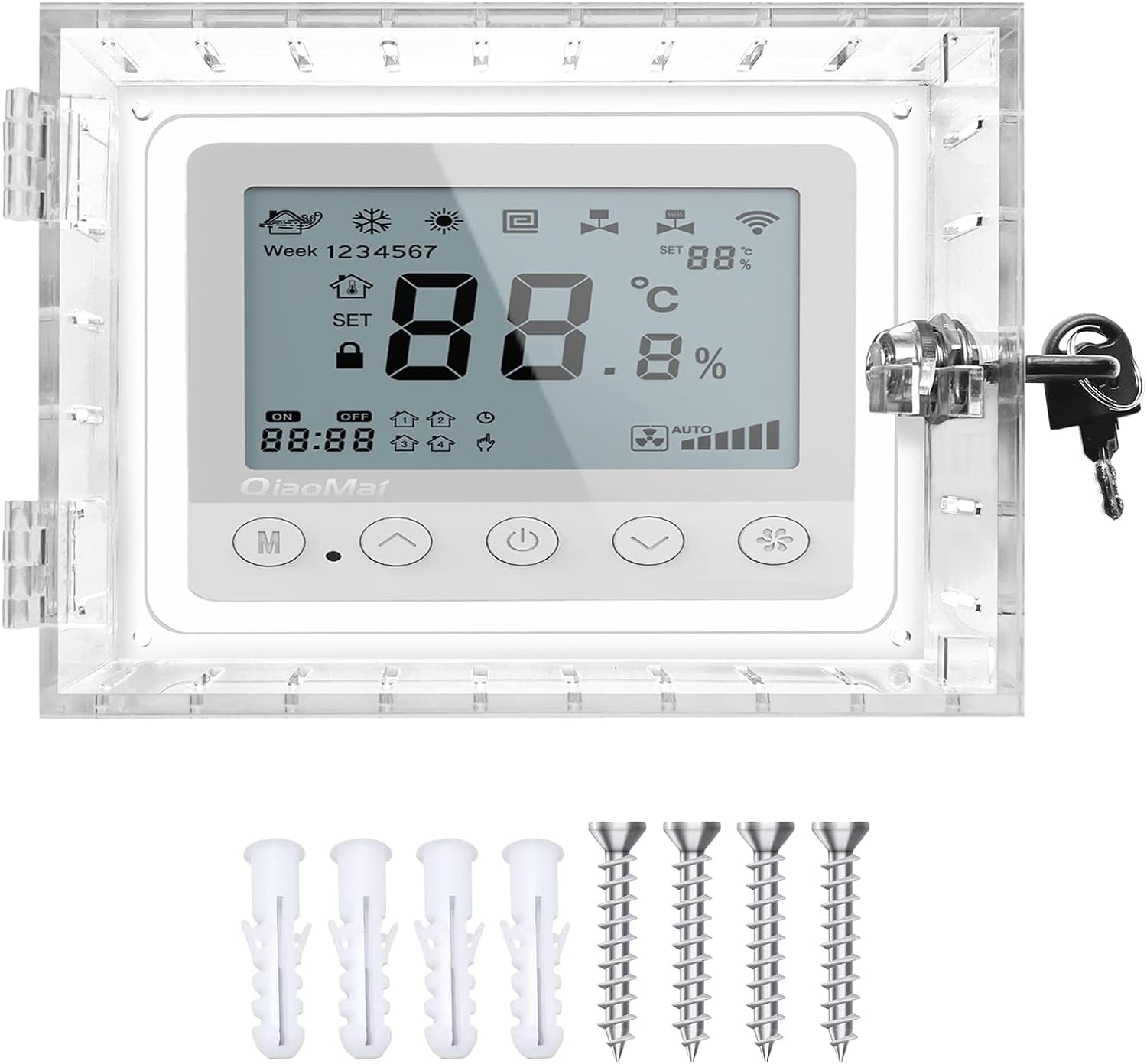 Universal Thermostat Lock Box with Key,Clear Large Thermostat Guard for Thermostat on Wall,Thermostat Guard,Thermostat Cover Fits Thermostats 6.5" H X 4.72" W X 1.97" D or Smaller (1 Set)