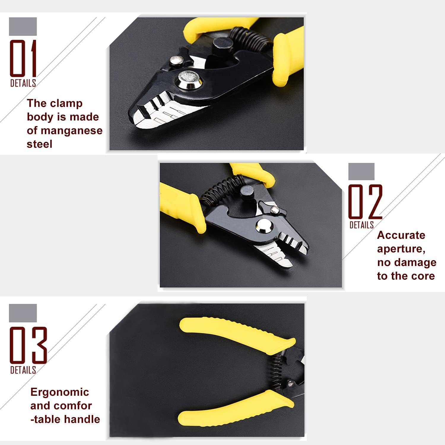 6" Fiber Optic Stripper 3 Hole,Precision Wire Cutter/Wire Stripper for Installers and Electricians,Safe¬ Hurt Nm Cable Wire Fiber Strippers with Small Adjustment Wrench