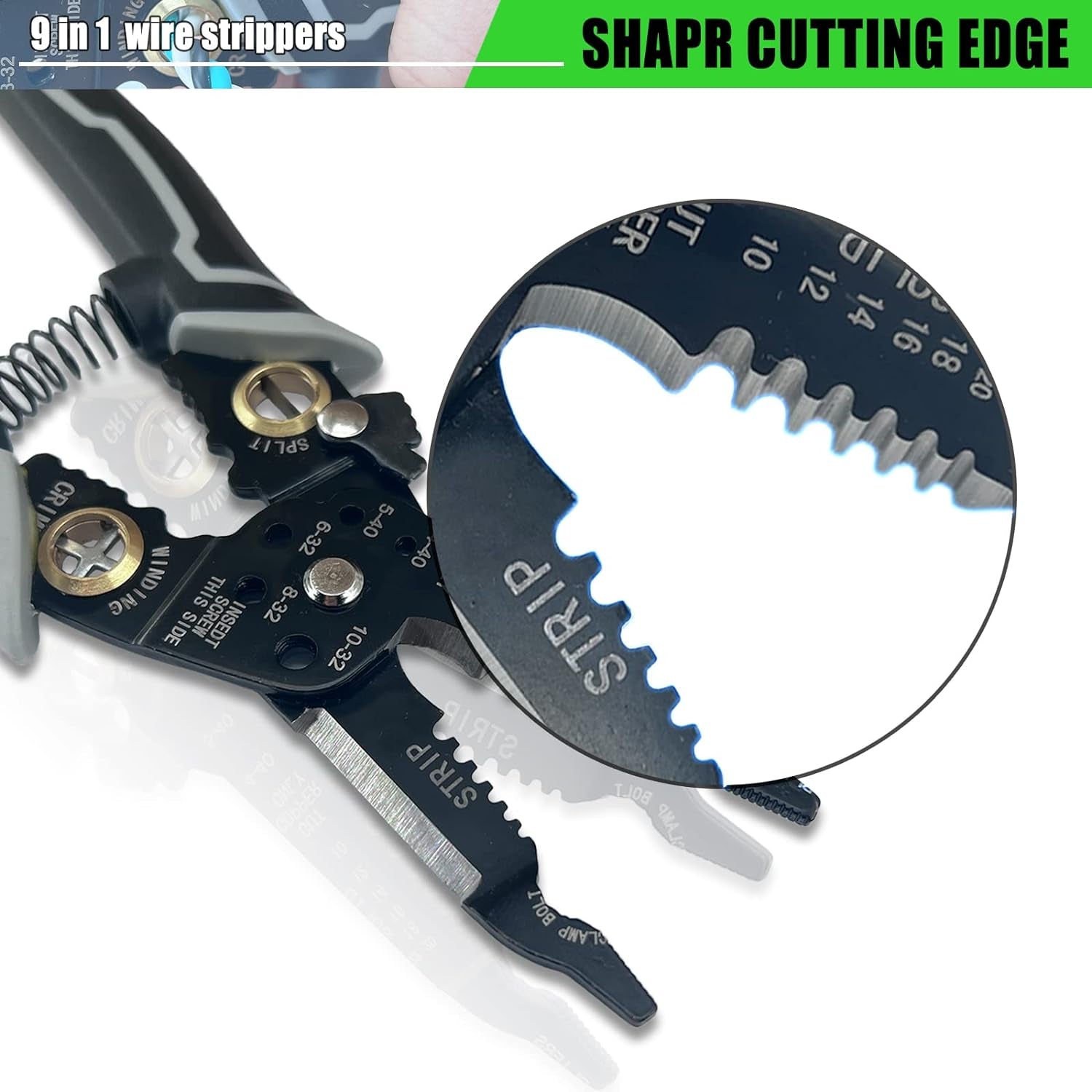 9 in 1 Wire Stripper Tool, Wire Strippers Electrical, 8" Cable Cutting Tool for Wire Stripping Cutting and Crimping (10-20 AWG Solid and Stranded Wire) with Wire Splitting and Winding