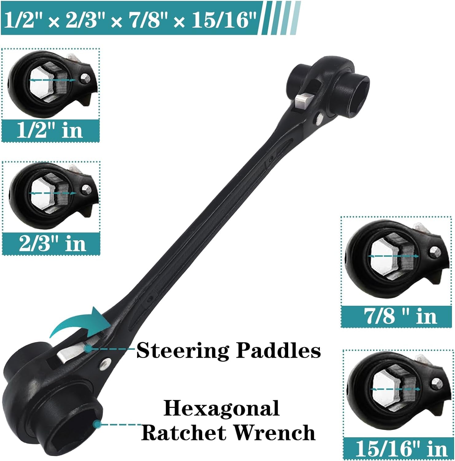 2PC Reversible Ratcheting Wrench Set,Including1/2,2/3",3/4",7/8",15/16",14×17Mm,19×22Mm,19×24Mm,Two Models of Hexagonal Ratchet Wrench and 12 Pointed Ratchet Wrench