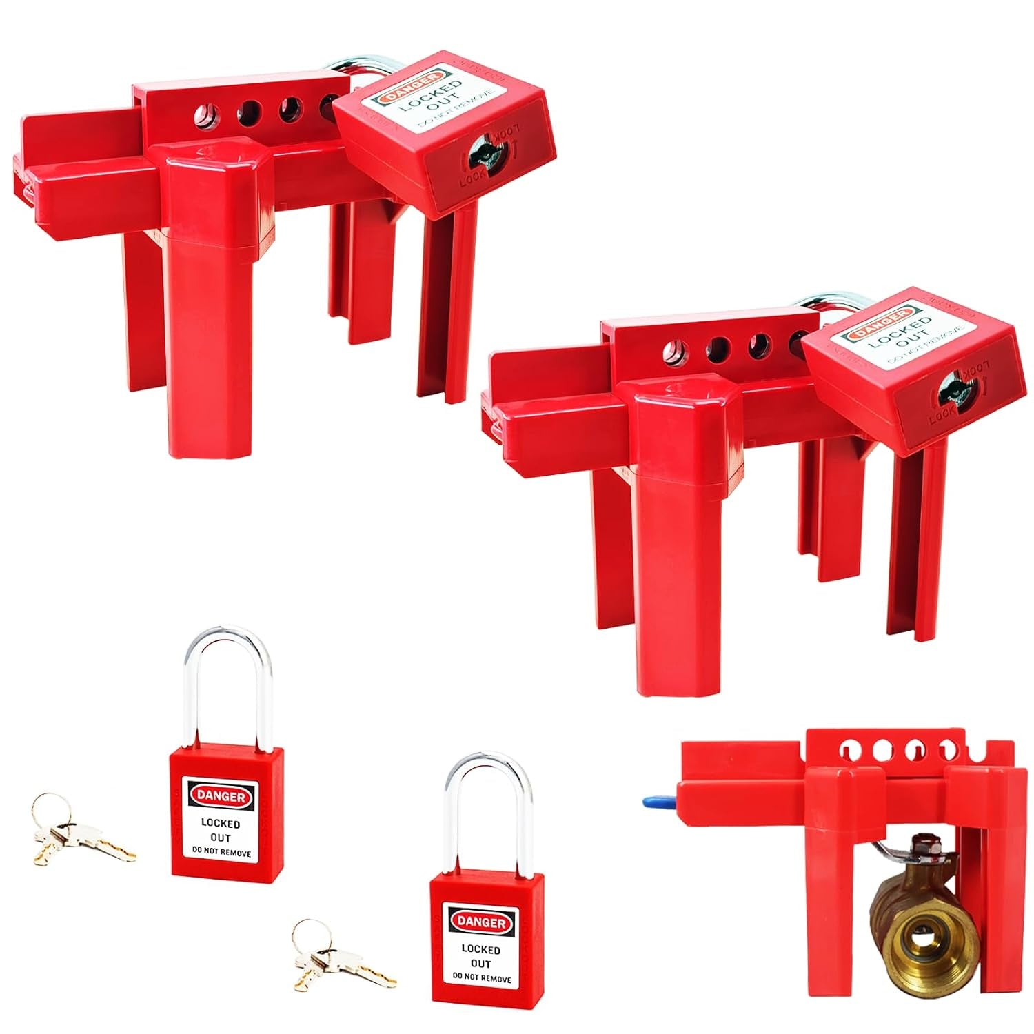 Ball Valve Lockout,Adjustable Ball Valve Lockout Device,For 1/2"-2-1/2" outside Pipe Diameter,Outdoor Water Spigot Lock Industrial Faucet Handle Locks Pipeline Valve Locking Device(2Pack）
