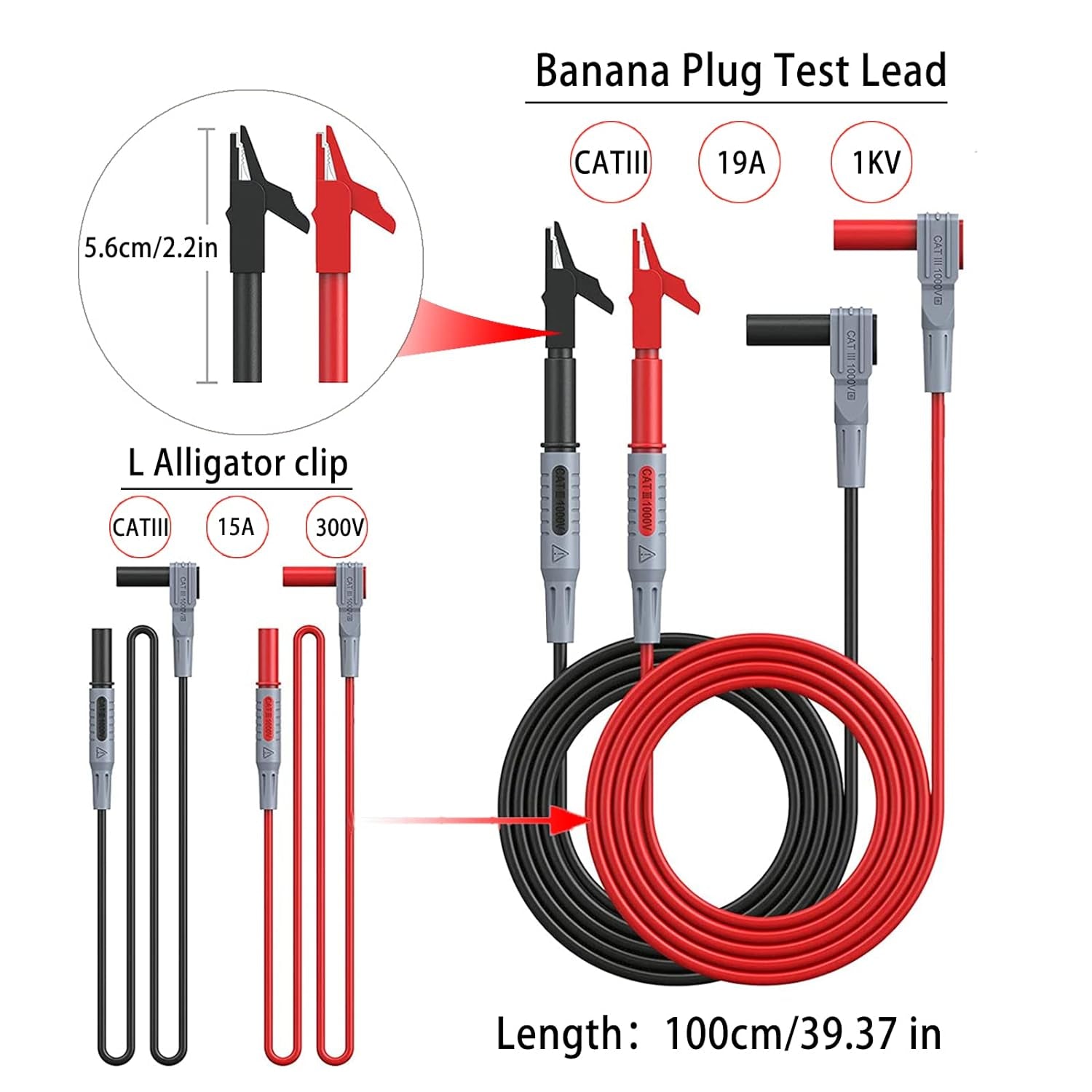 24 Pcs Multimeter Test Leads Set with Alligator Clips, Insulation Piercing Test Clip and Test Probes 1000V 10A CAT III for Fluke, KAIWEETS, INNOVA Multimeter, Voltmeter, Clamp Meter